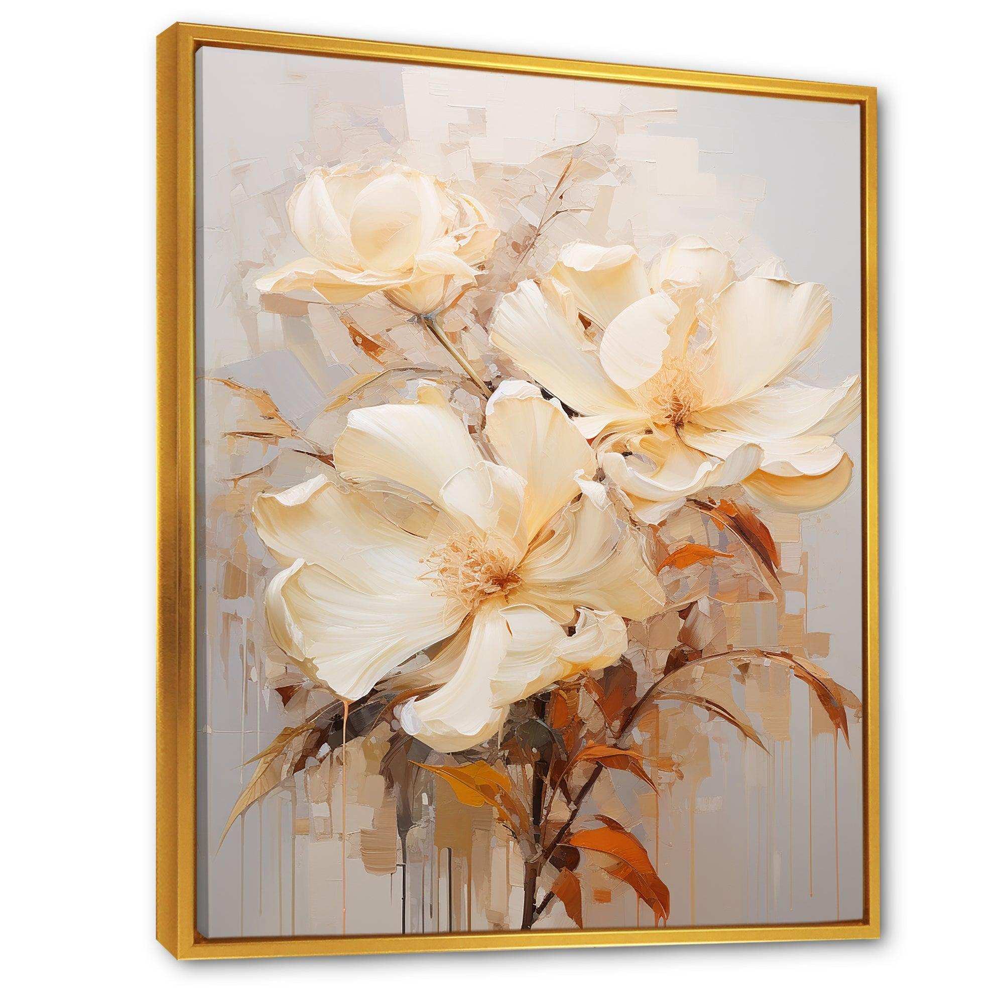 Beige Hibiscus Painting I - Floral Canvas Wall Art
