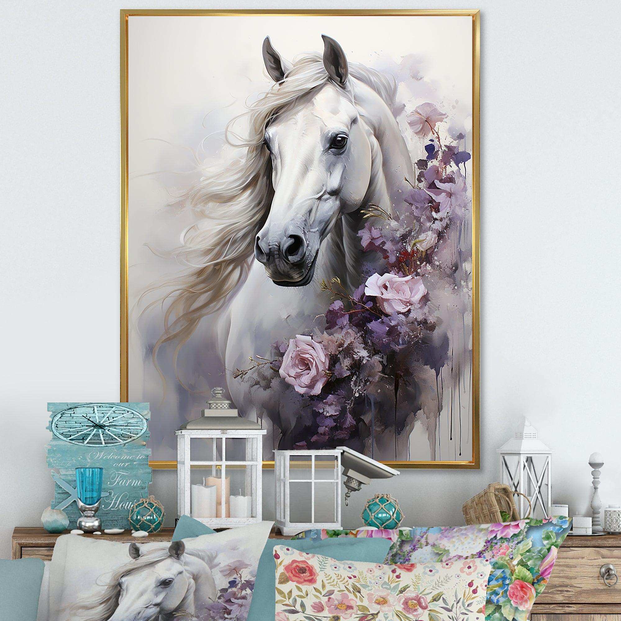 Majestic Flower Beauty Horse - Animals Canvas Wall Art
