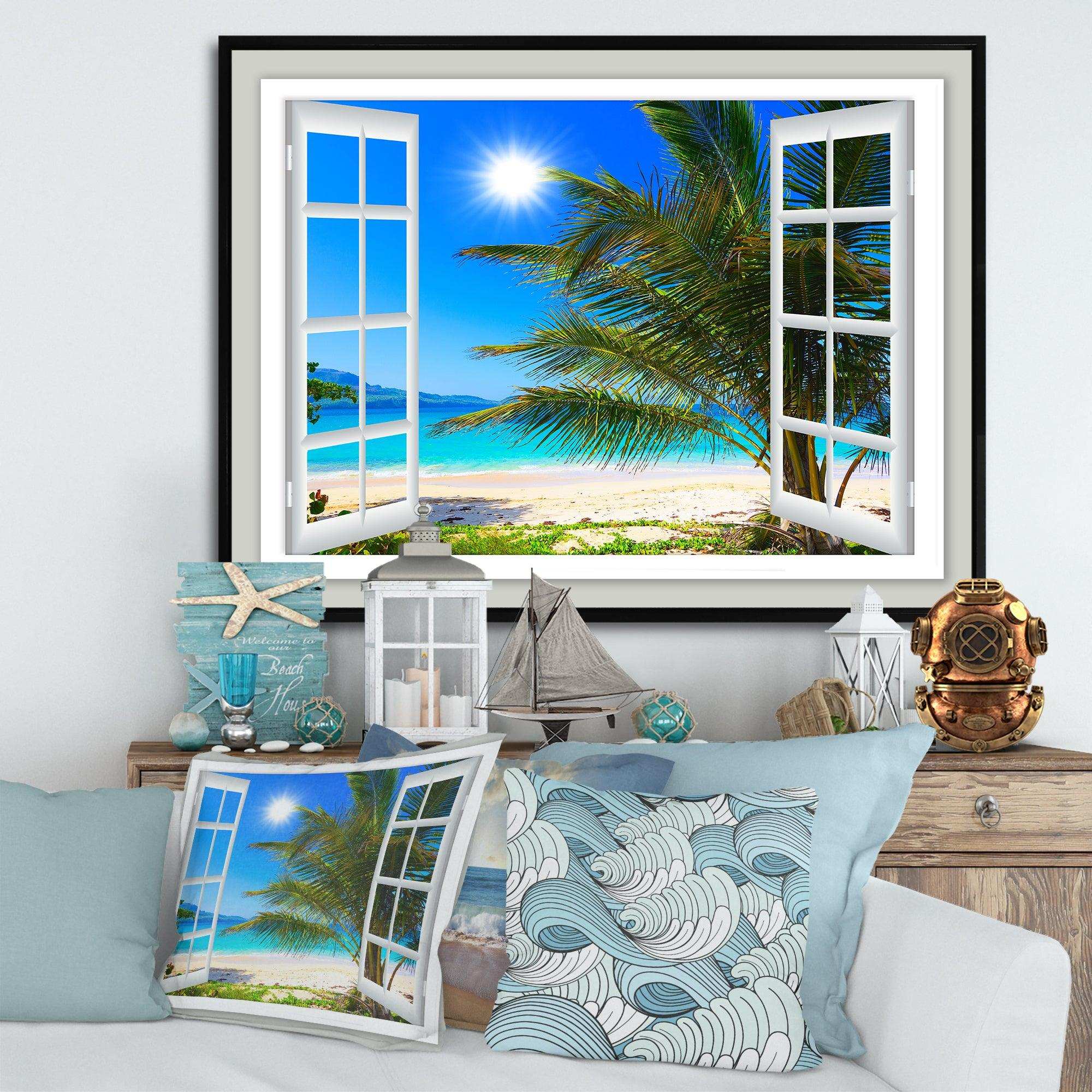 Window Open to Beach with Palm