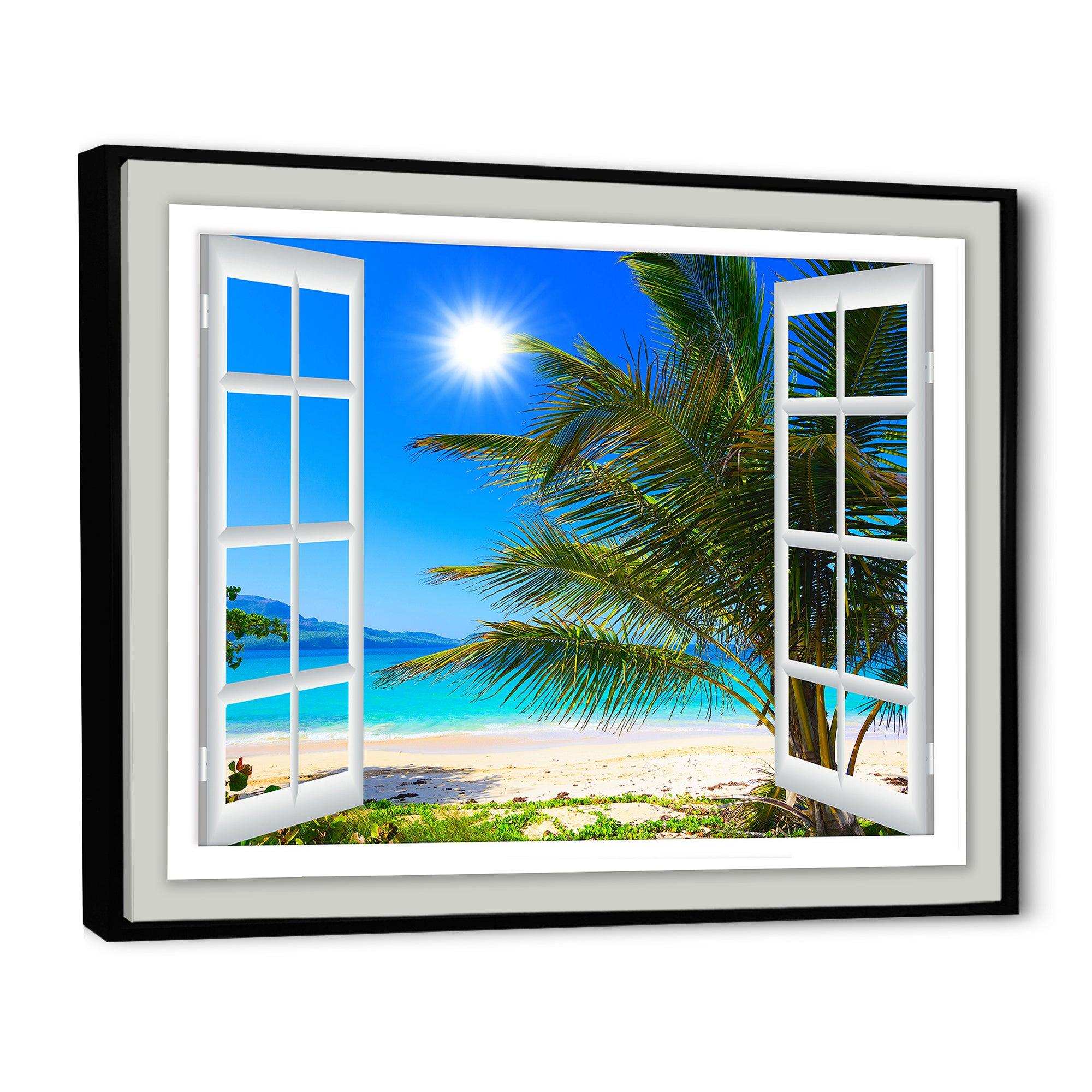Window Open to Beach with Palm