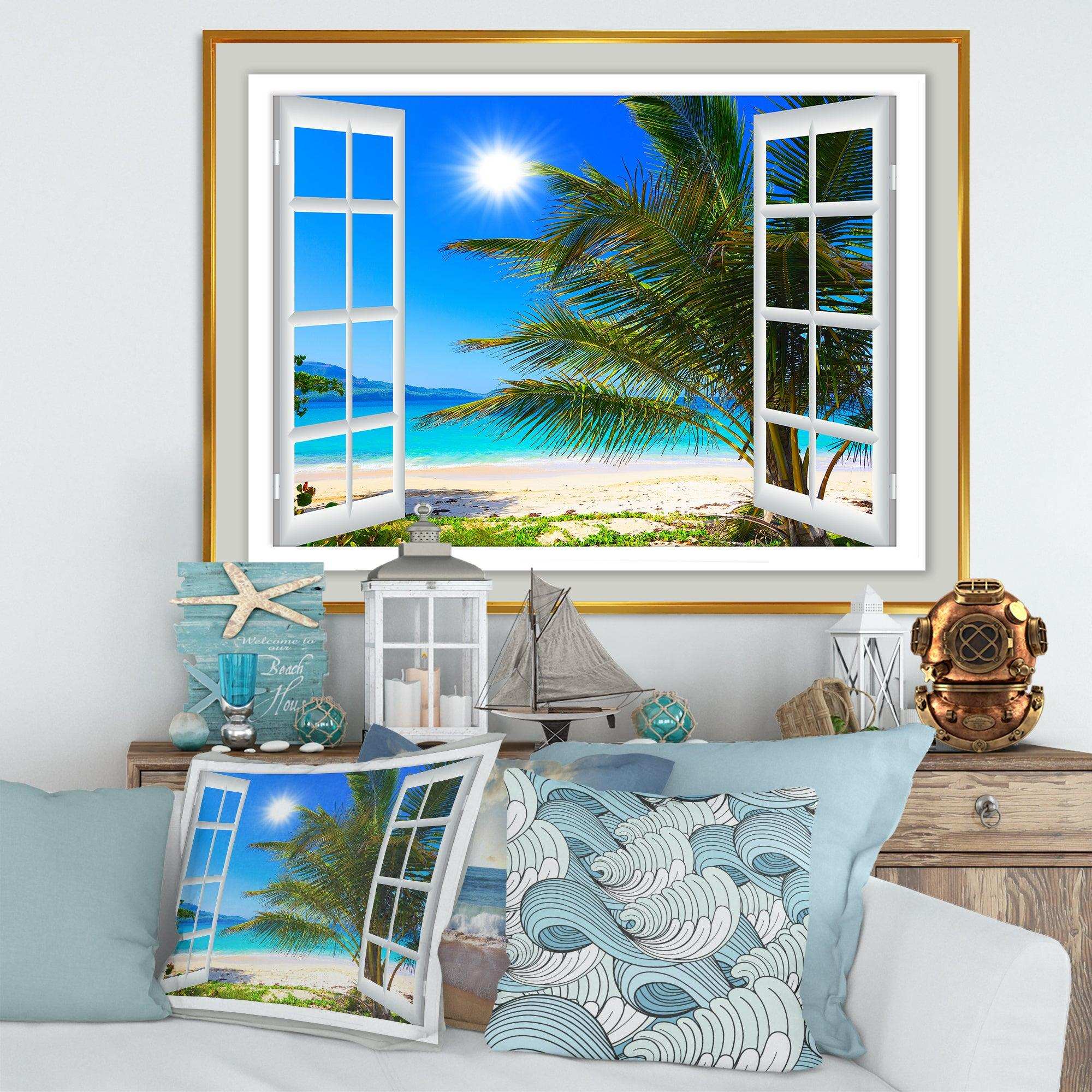 Window Open to Beach with Palm