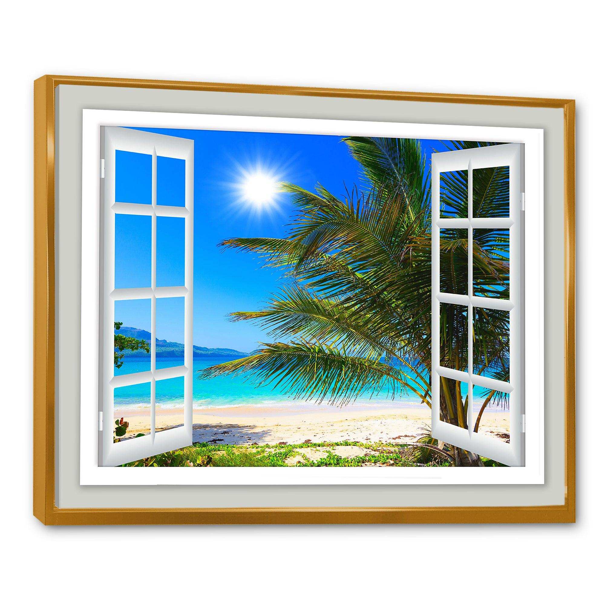 Window Open to Beach with Palm