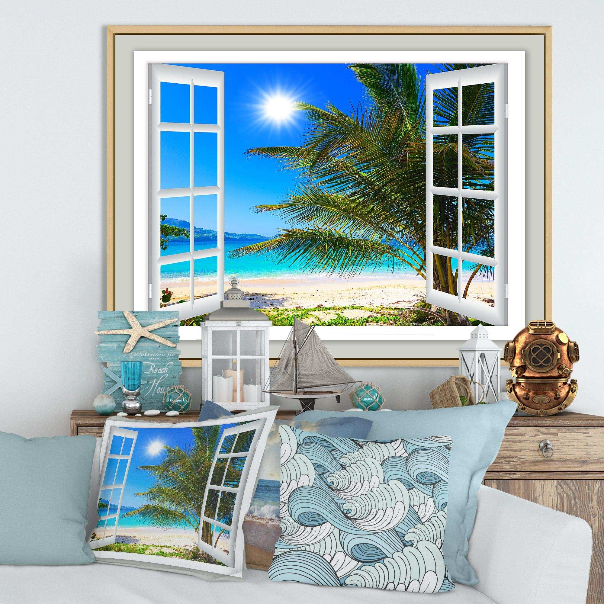 Window Open to Beach with Palm
