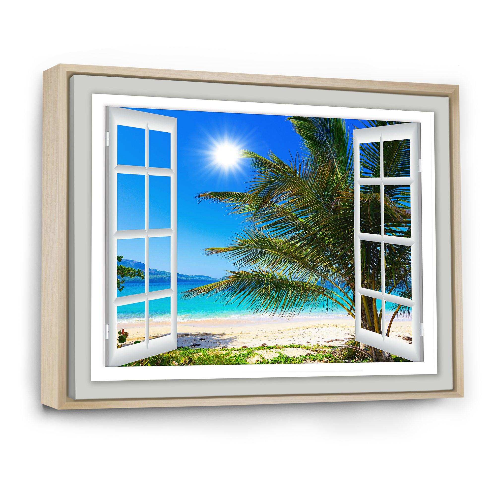 Window Open to Beach with Palm