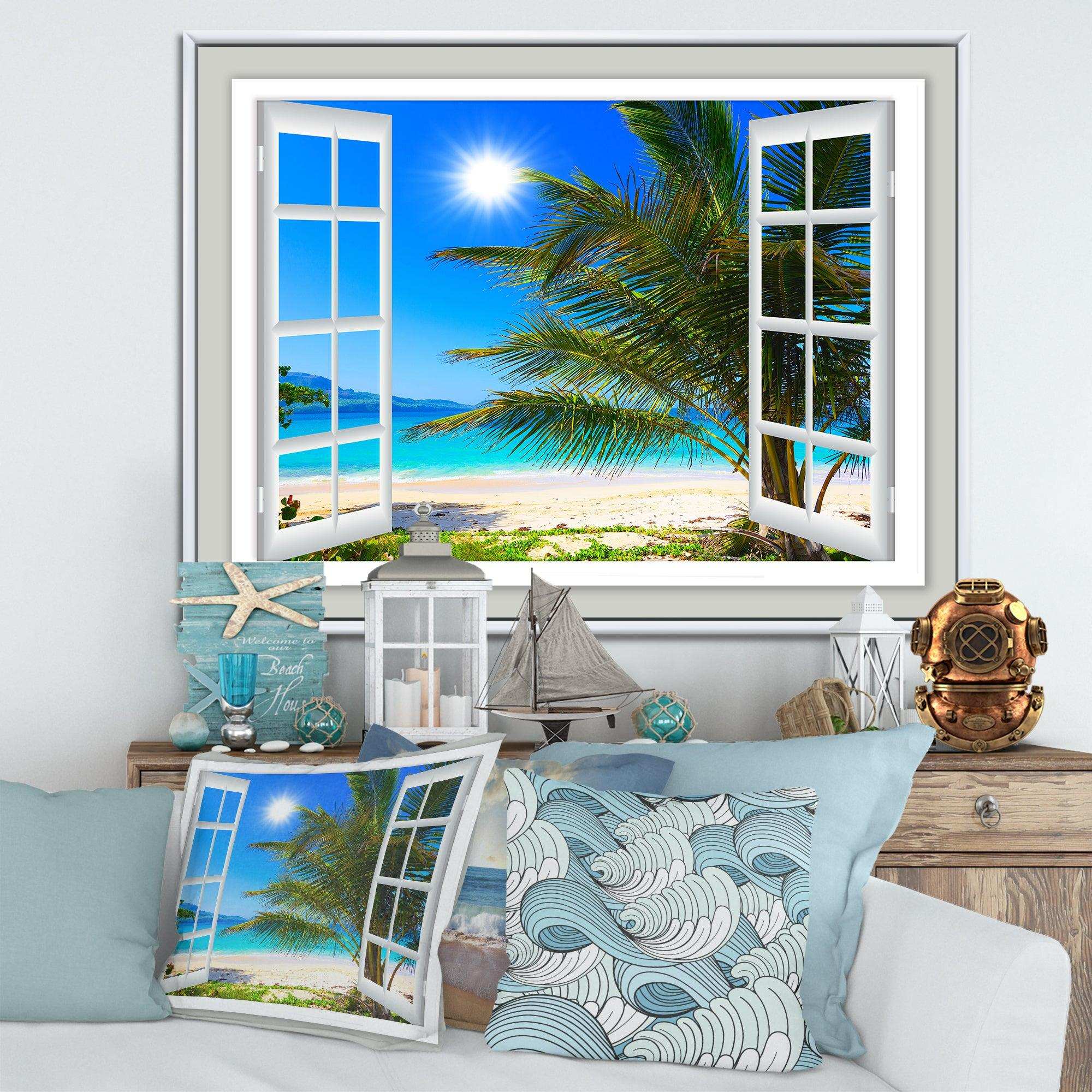 Window Open to Beach with Palm