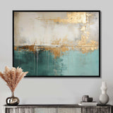 Minimalism Gold And Teal Horizon - Abstract Canvas Wall Art