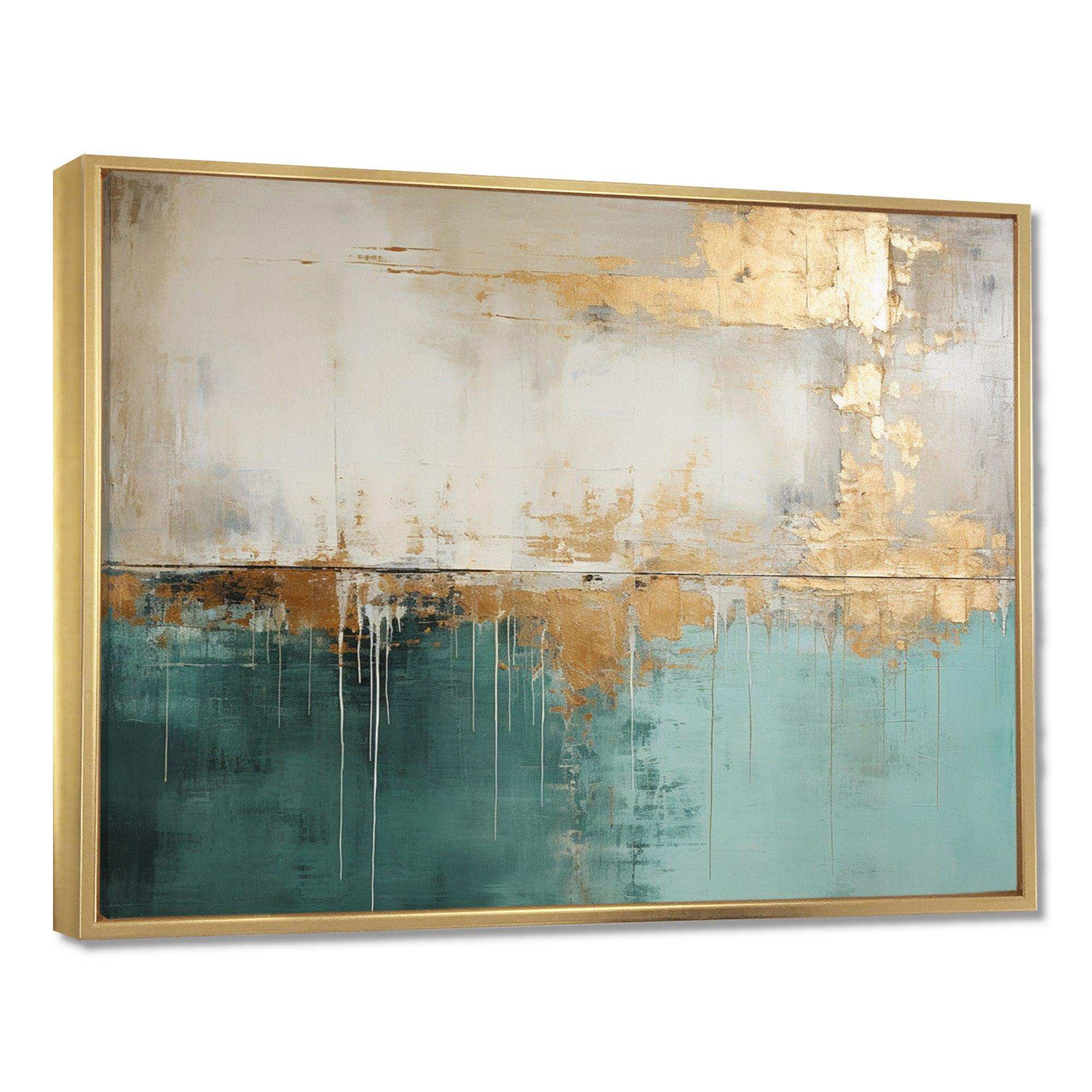 Minimalism Gold And Teal Horizon - Abstract Canvas Wall Art