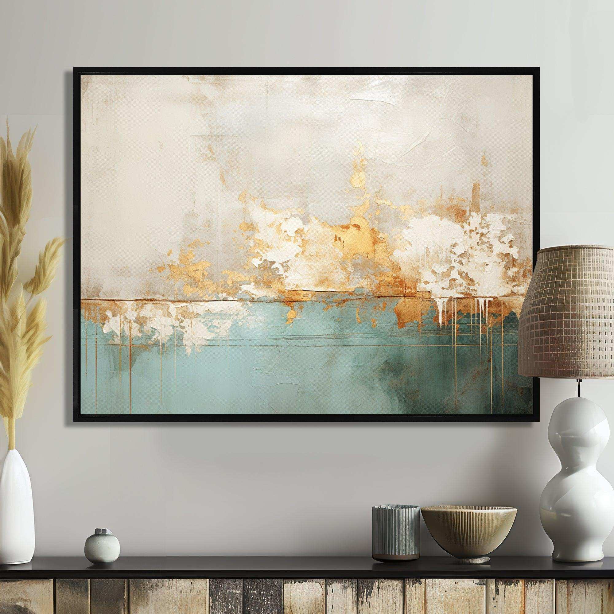 Minimalism Gold And Teal Horizon I - Abstract Canvas Wall Art