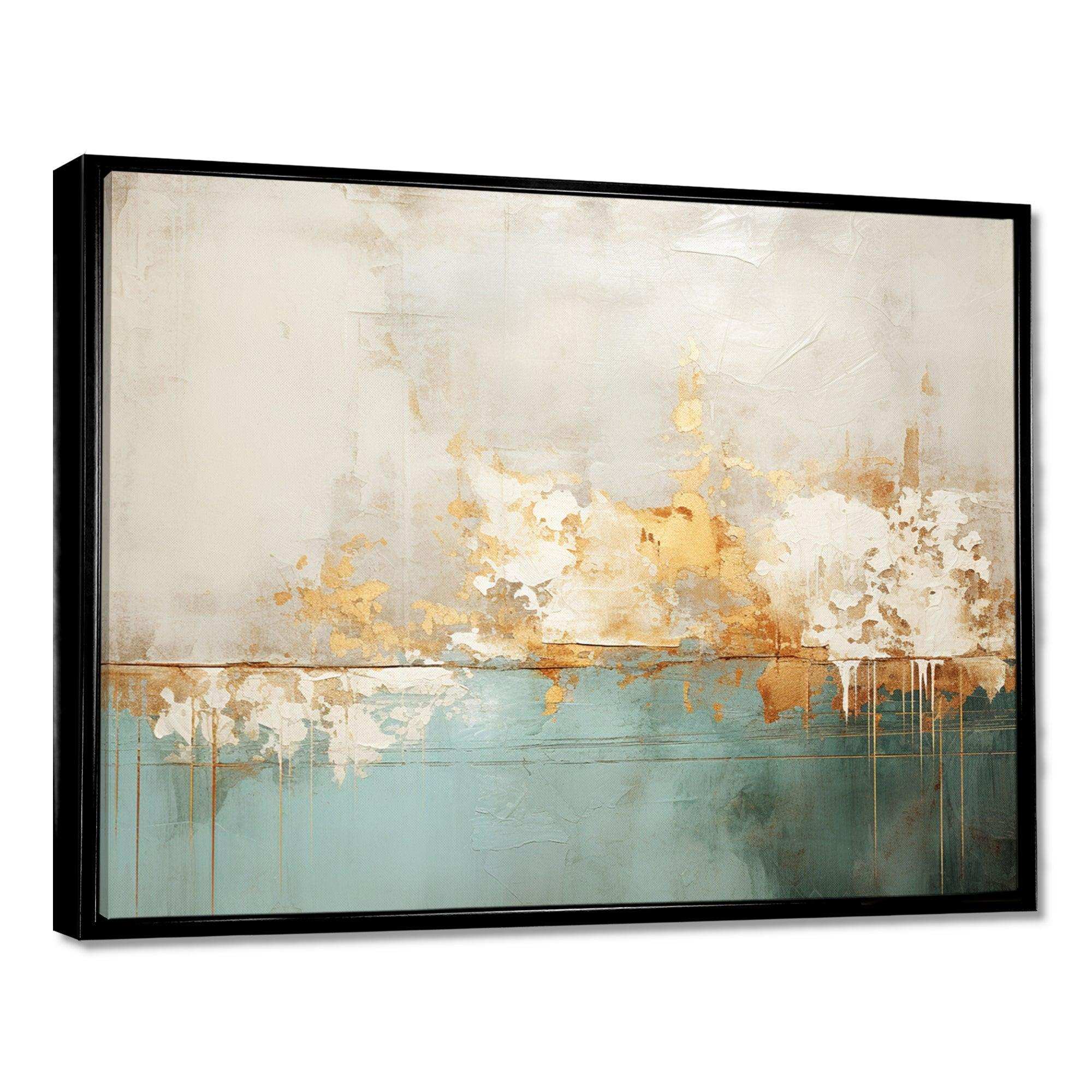Minimalism Gold And Teal Horizon I - Abstract Canvas Wall Art