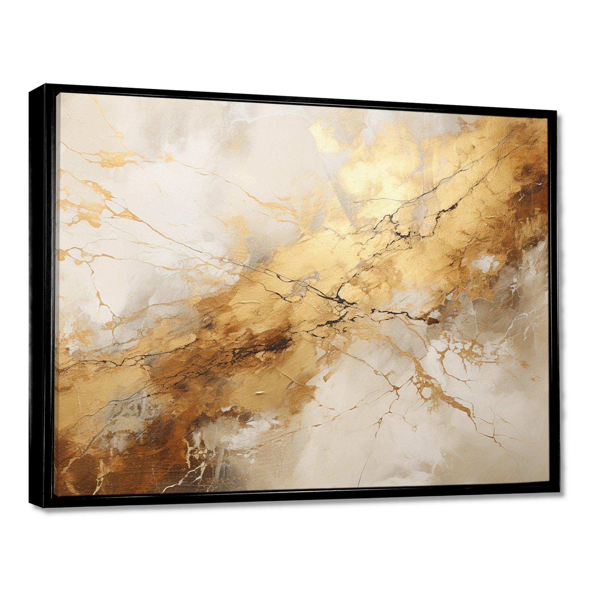 Beige And Gold Marble Lightning I - Abstract Canvas Wall Art
