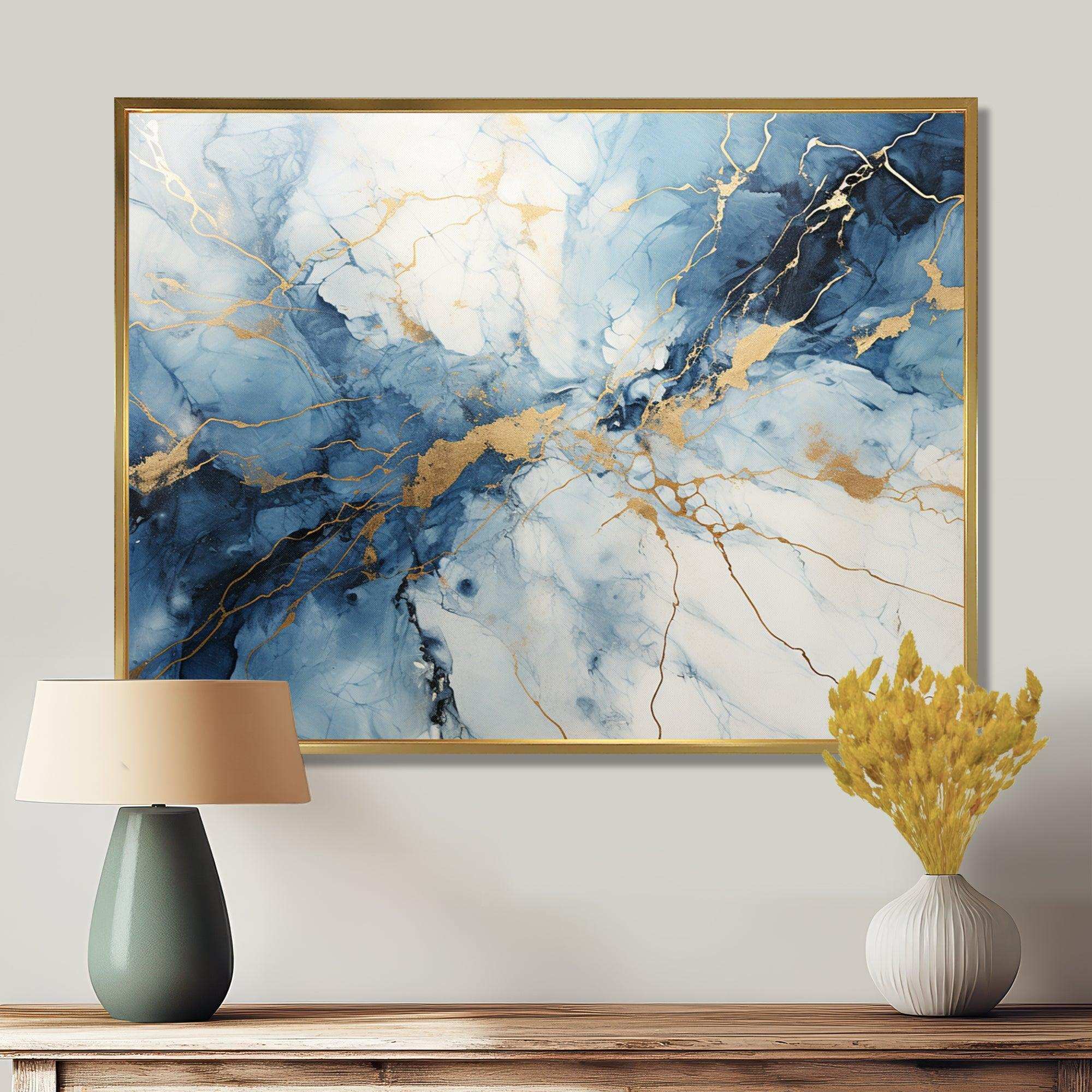 White And Blue Thunderstorm Marble - Landscapes Canvas Wall Art