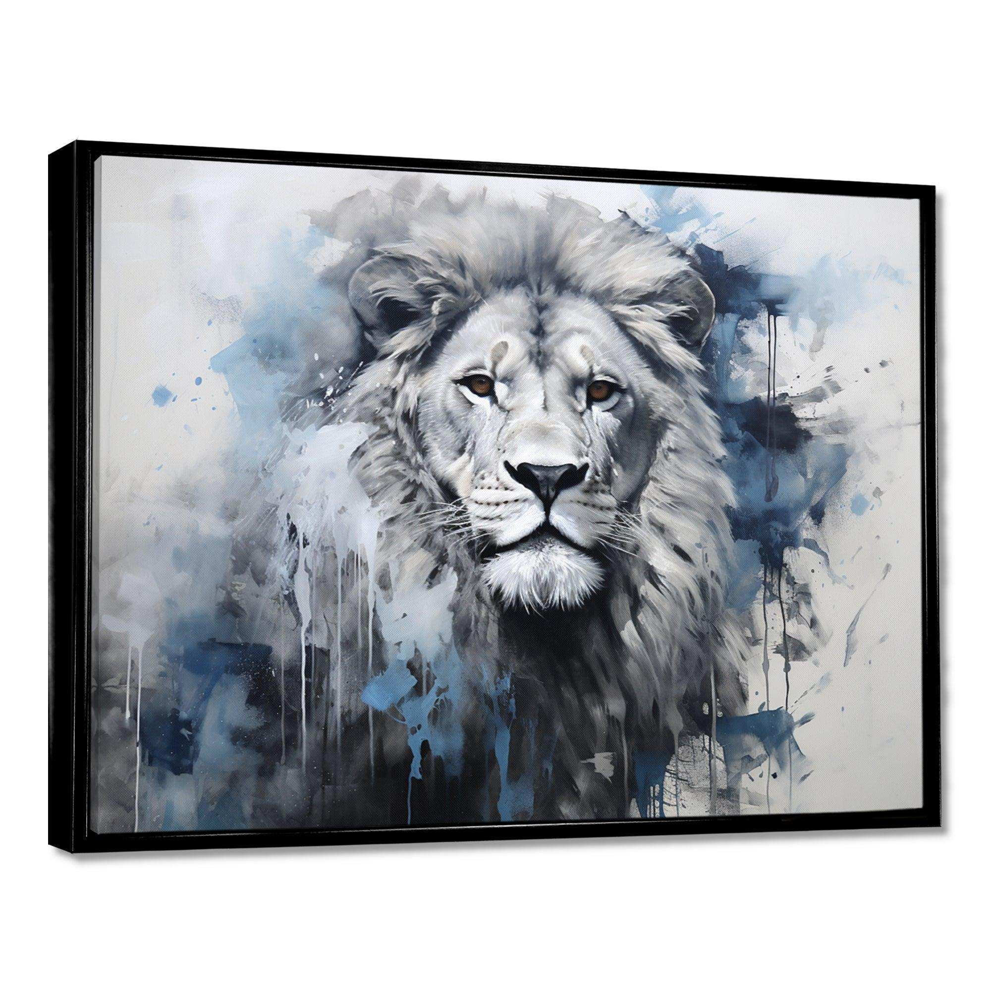 Grey And Blue Savannah Royalty Lion II - Animals Canvas Wall Art