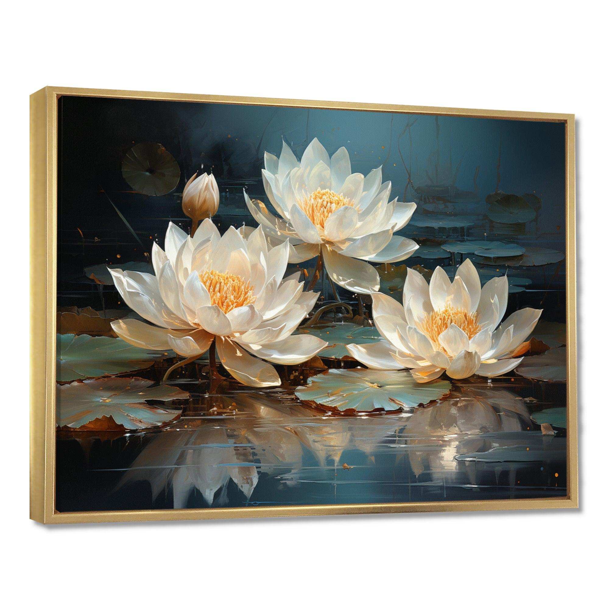 Lotus Blossoms Bathed In Moonlight - Floral Canvas Wall Art