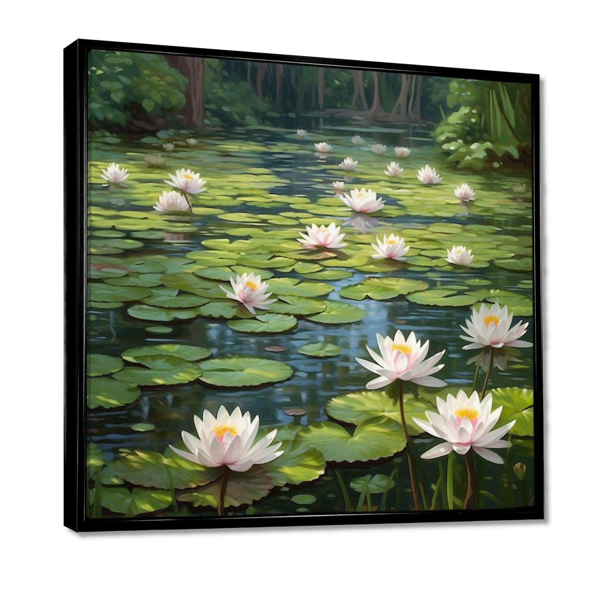 Magical Lotus Lily Pad Pond - Floral Canvas Wall Art