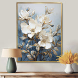 Blue And White Painted Magnolias - Floral Canvas Wall Art