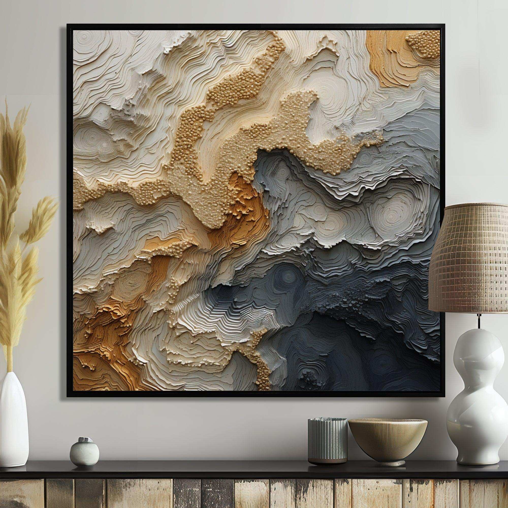 Gold And Beige River Spiral - Abstract Canvas Wall Art
