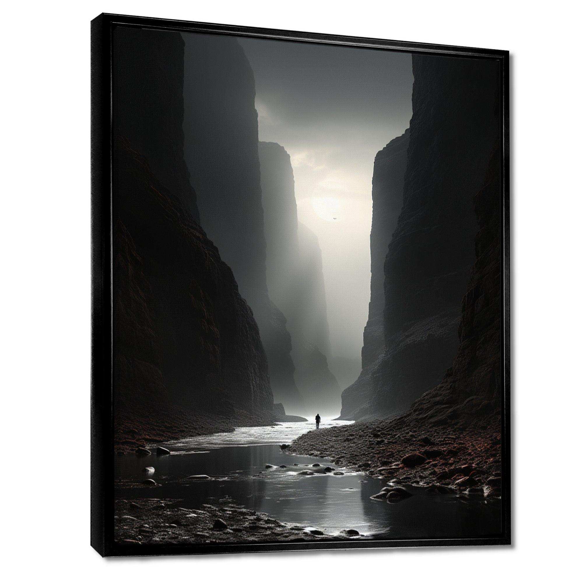 Black And White Canyon Calm I - Landscapes Canvas Wall Art