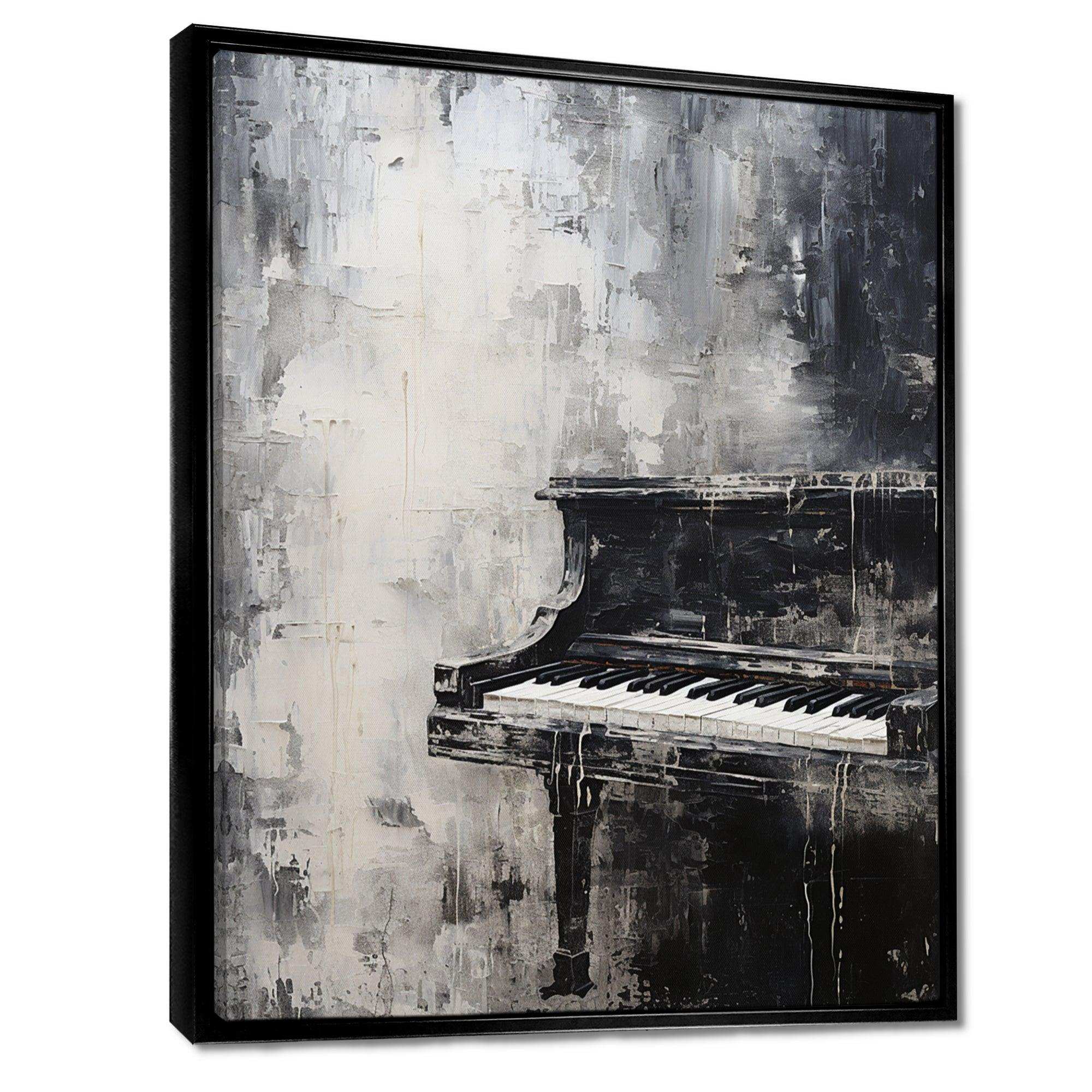 Minimalism Piano Midnight Black And White I - Music Canvas Wall Art