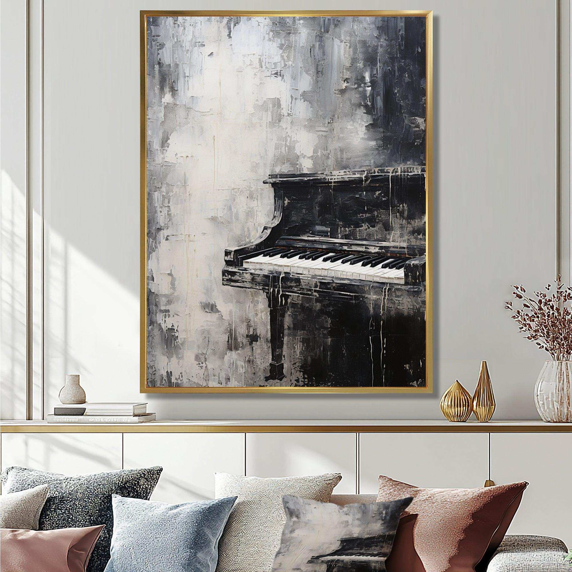 Minimalism Piano Midnight Black And White I - Music Canvas Wall Art