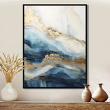 White And Blue Goldern Abstract River - Landscapes Canvas Wall Art