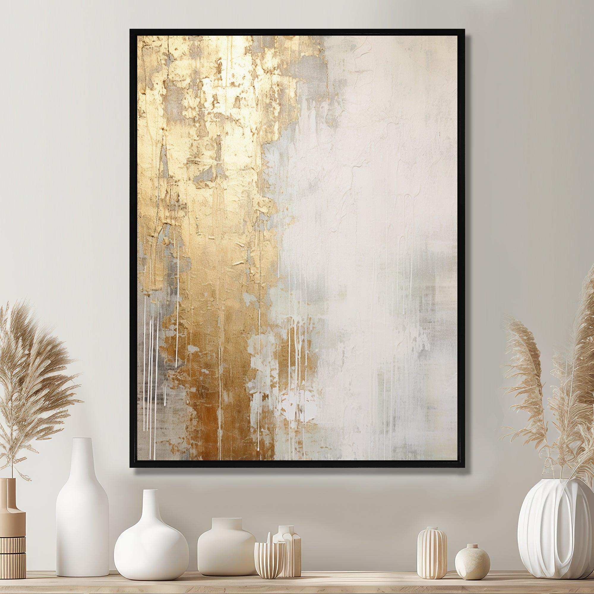 Minimal Gold And Beige Abstract River III - Landscapes Canvas Wall Art
