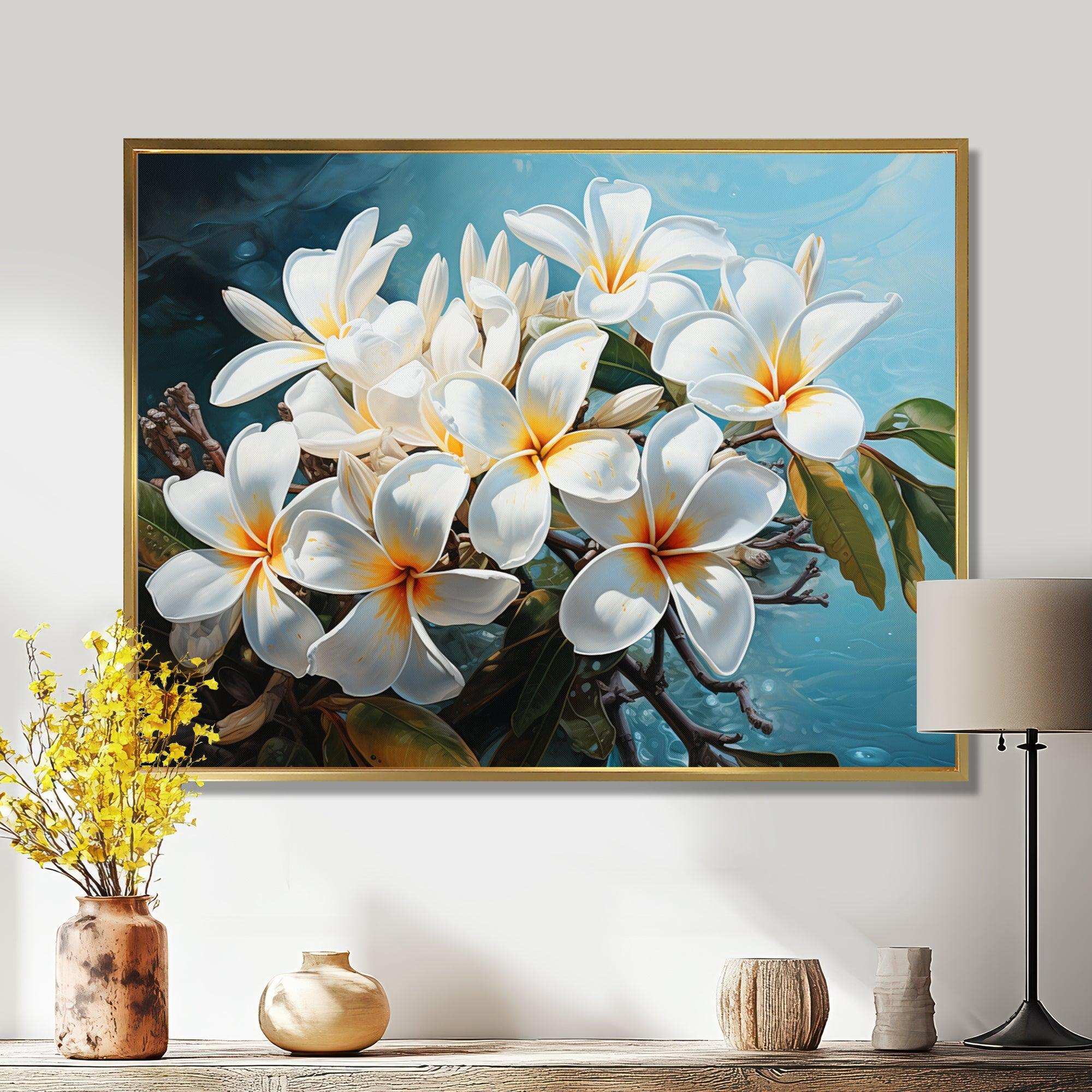 Meticulously Rendered White Plumeria Blossoms P Dba522B1 - Floral Canvas Wall Art