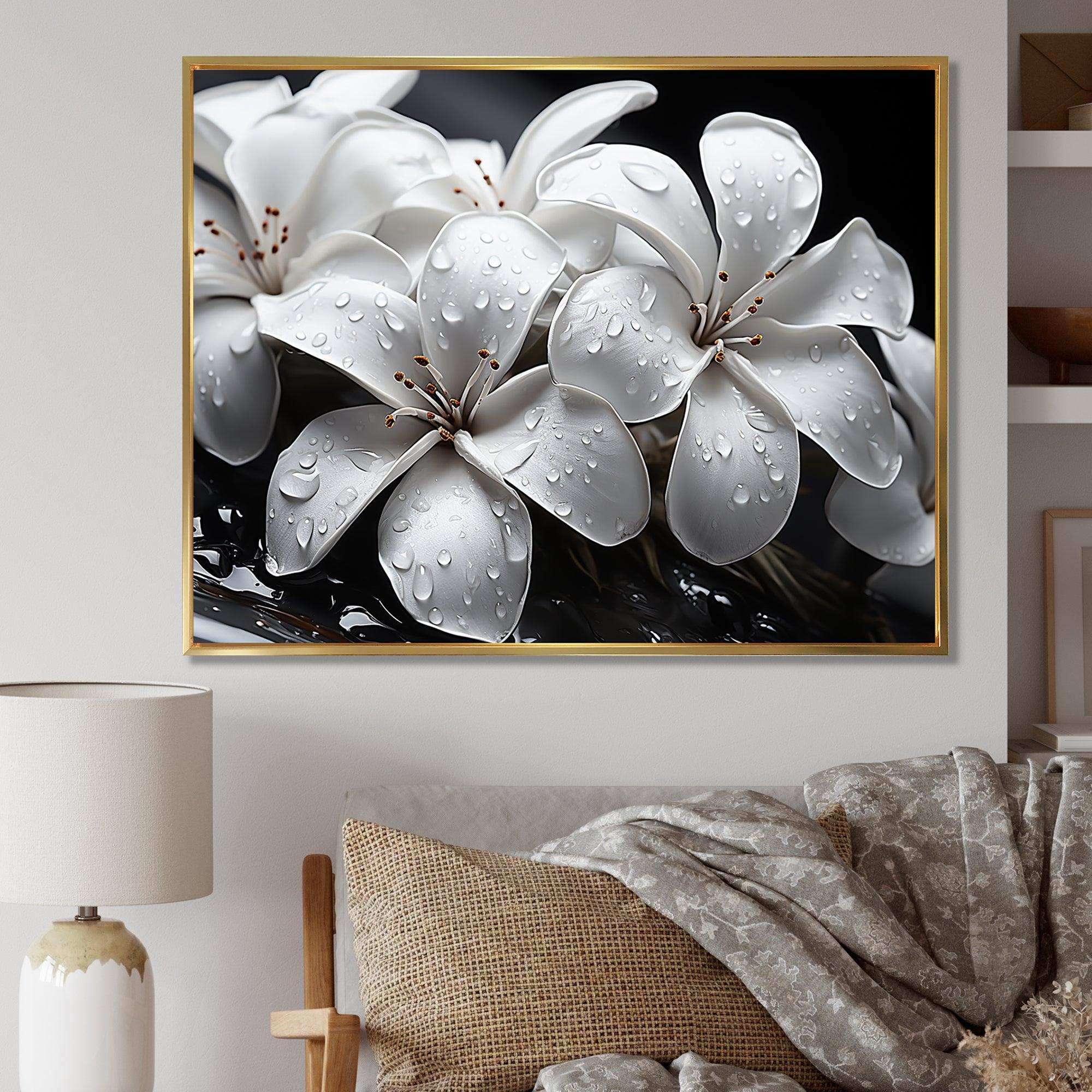 Plumeria Blooms In Stormy Grays - Floral Canvas Wall Art