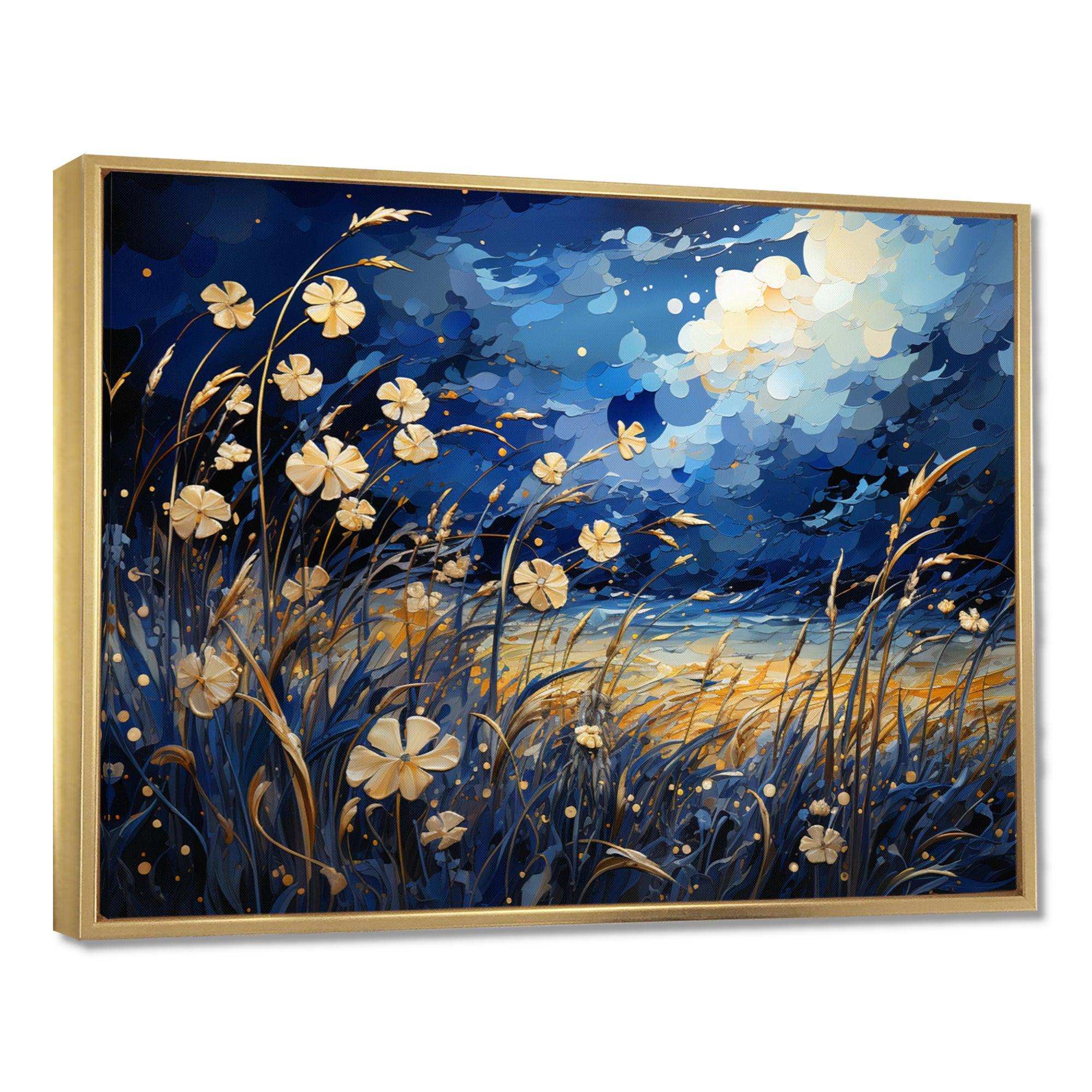 Navy Blue Poppies Field - Landscapes Canvas Wall Art