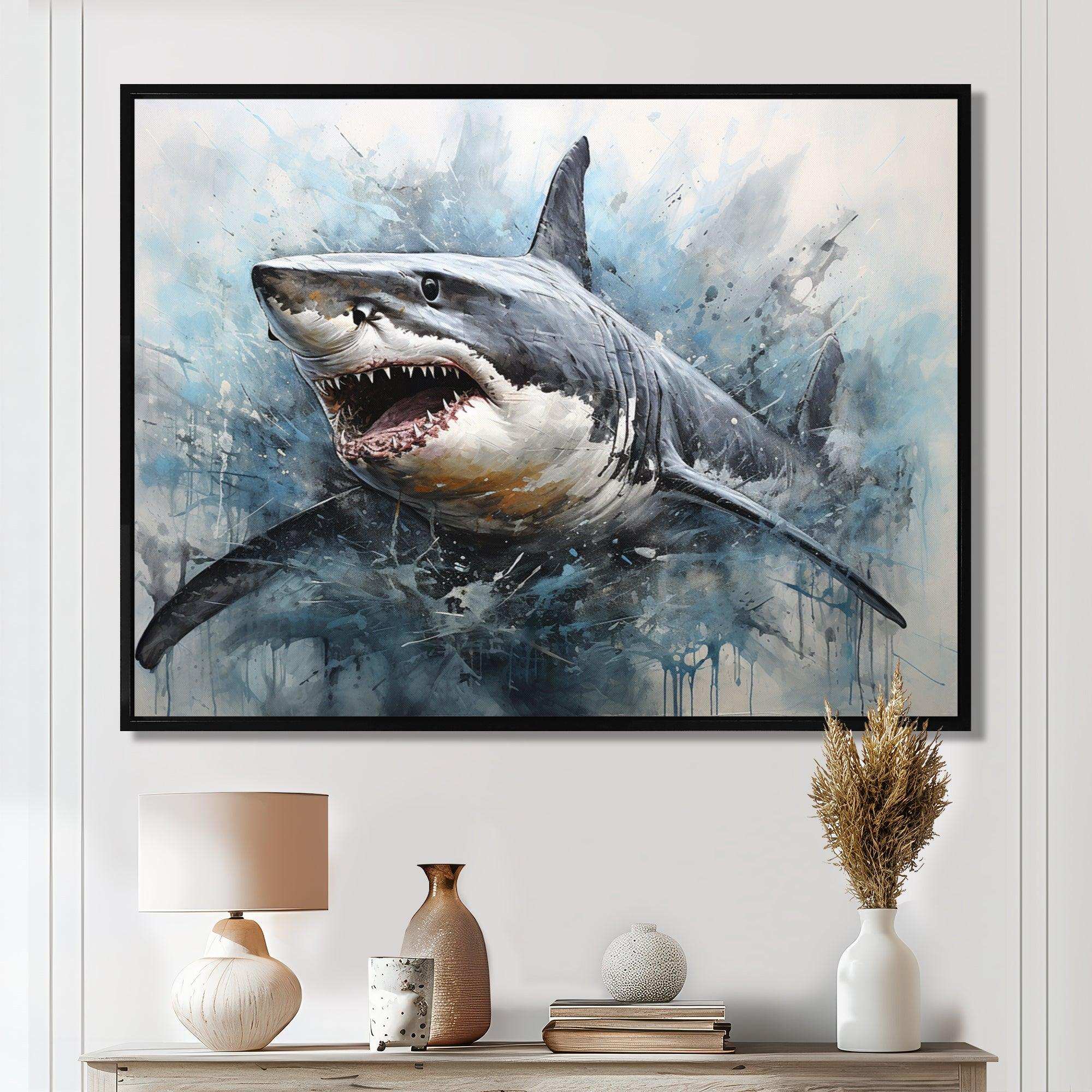 Minimalism Blue Shark Painting - Animals Canvas Wall Art