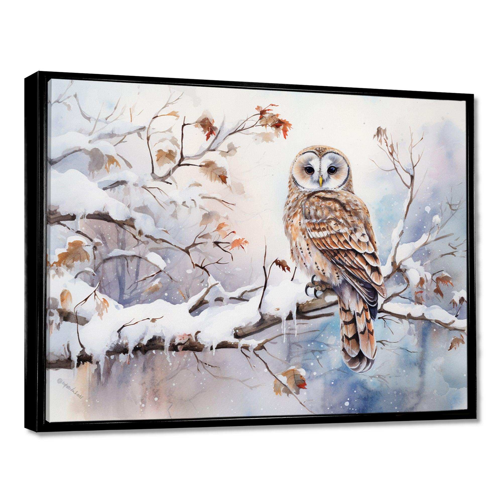 Winter Snowy Owl Charm Landscape - Landscapes Canvas Wall Art