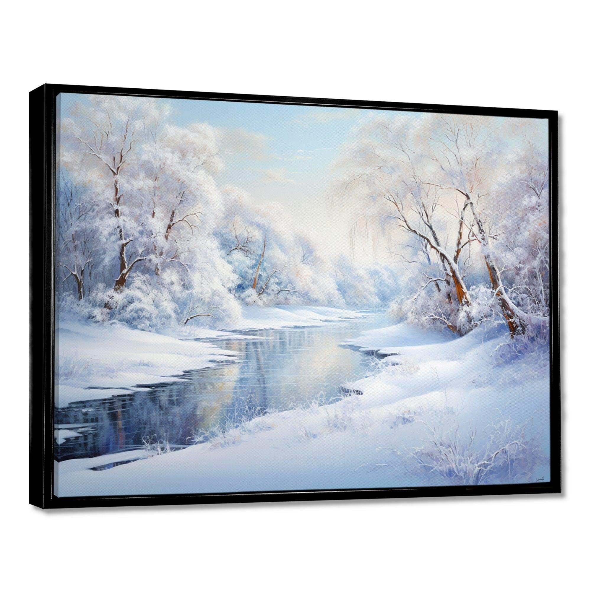 Winter River Snow Charm Landscape IV - Landscapes Canvas Wall Art