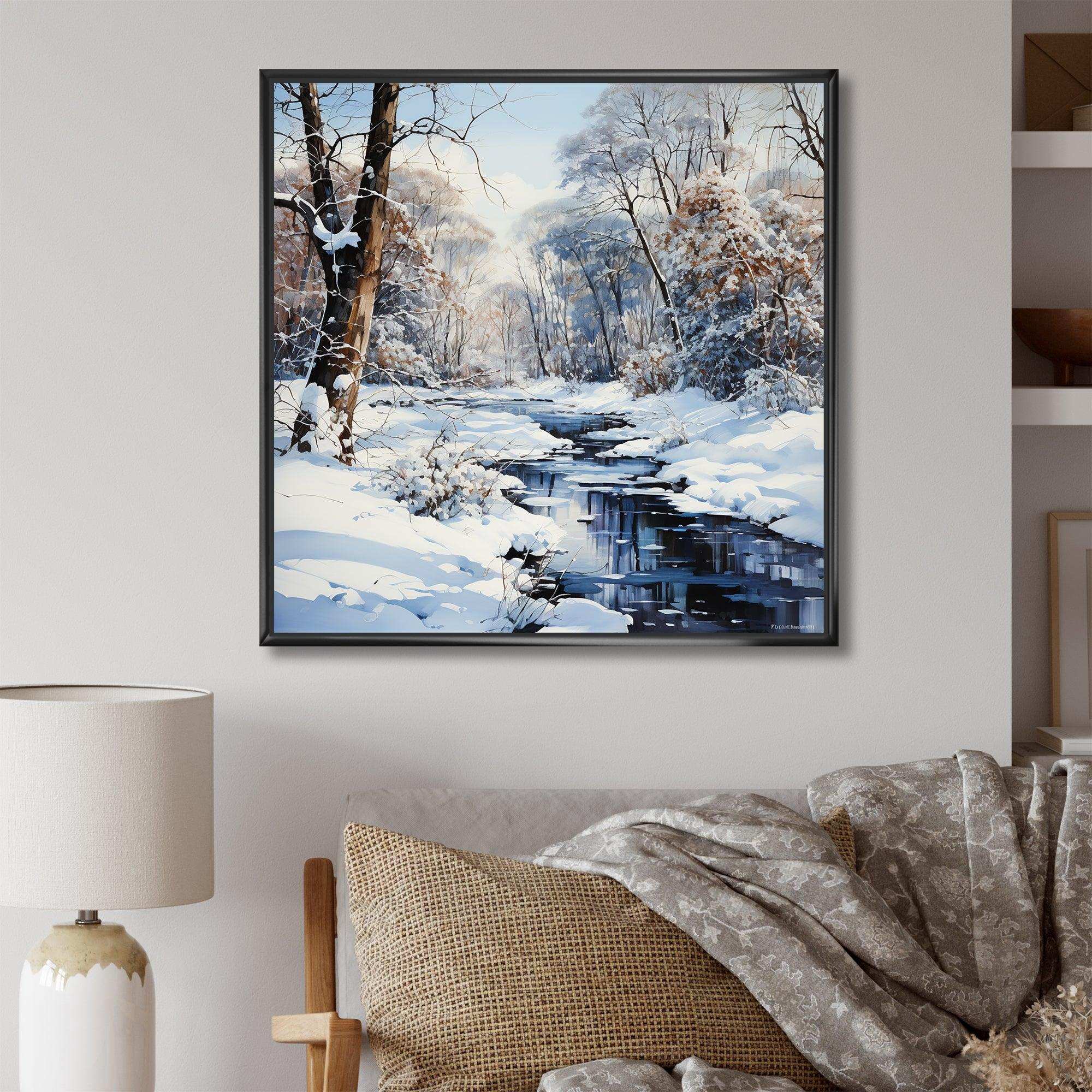 Snow River Winter Scenery - Landscapes Canvas Wall Art