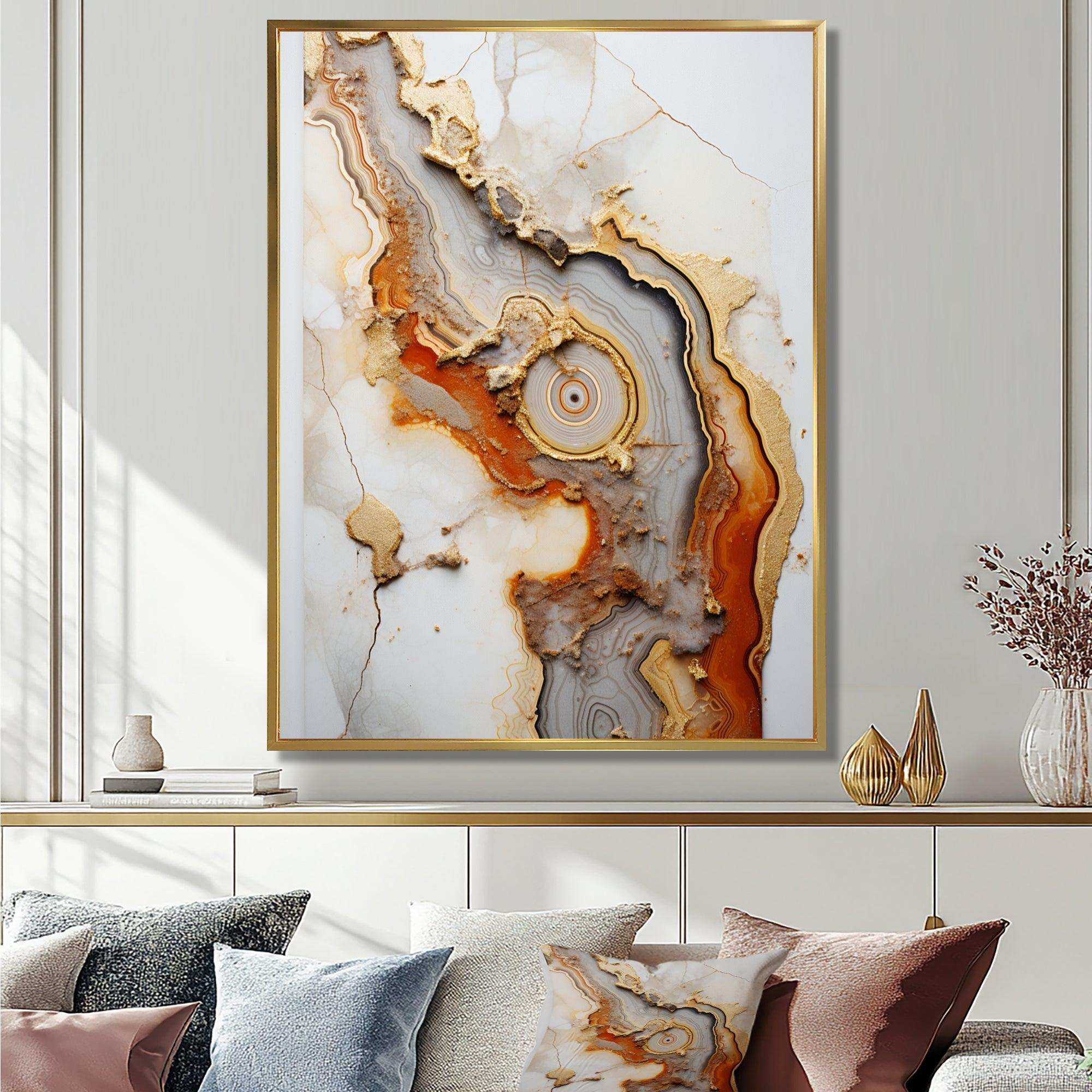 Beige And Orange Minimalism Stone Geode - Landscapes Canvas Wall Art