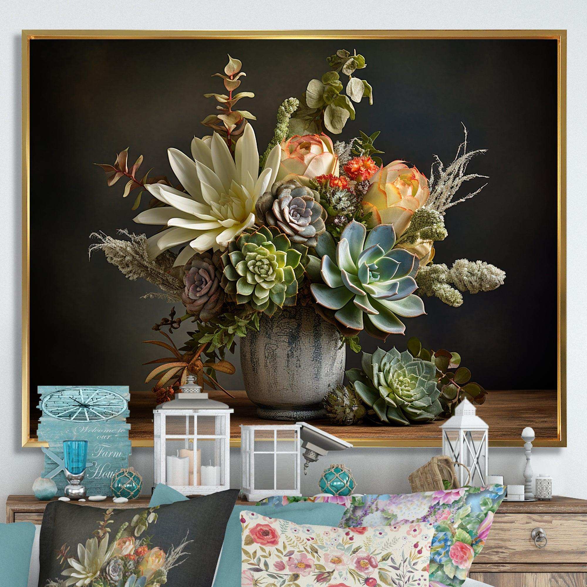 Succulent Bouquet Still Life I - Floral Canvas Wall Art