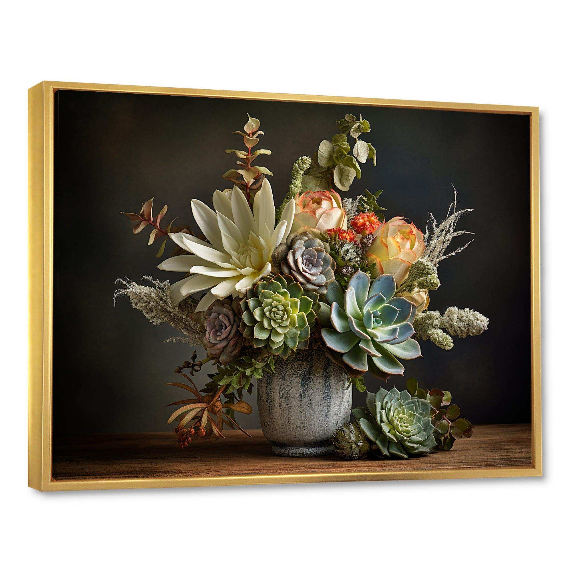 Succulent Bouquet Still Life I - Floral Canvas Wall Art