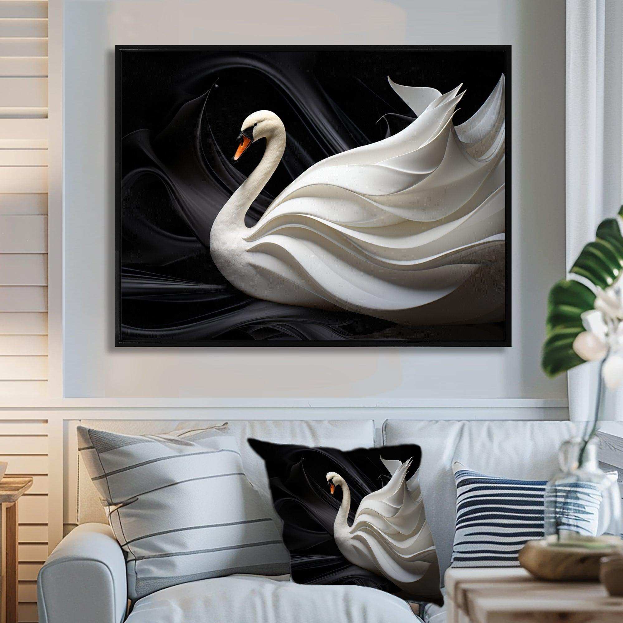 Black And White Elegy Of A Swan - Animals Canvas Wall Art