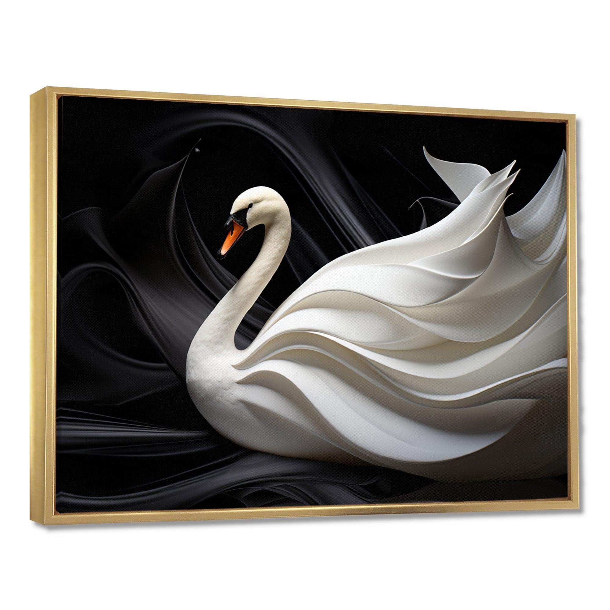 Black And White Elegy Of A Swan - Animals Canvas Wall Art