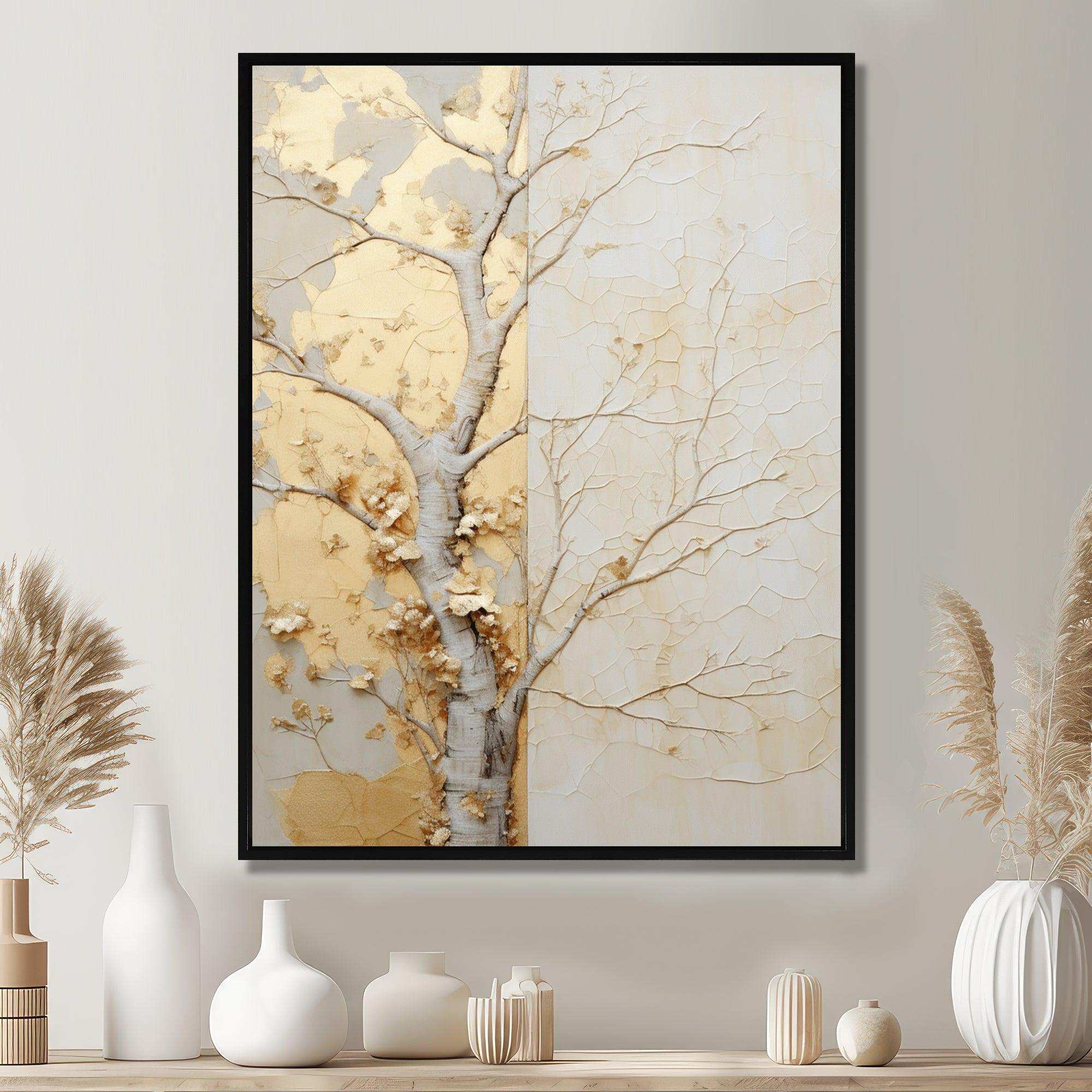 Gold And Beige Tree Amercian Basswood - Floral Canvas Wall Art