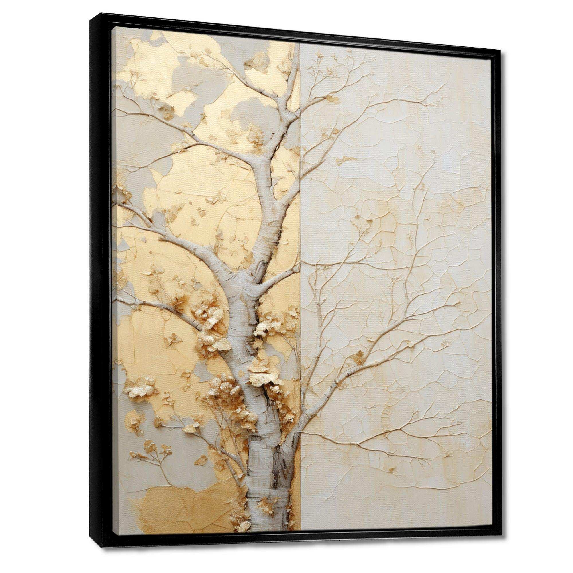 Gold And Beige Tree Amercian Basswood - Floral Canvas Wall Art