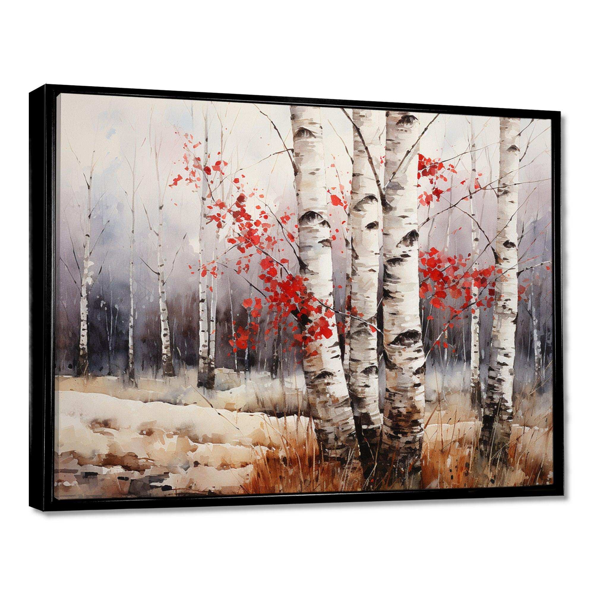 White And Red Birch Wood In Winter III - Floral Canvas Wall Art