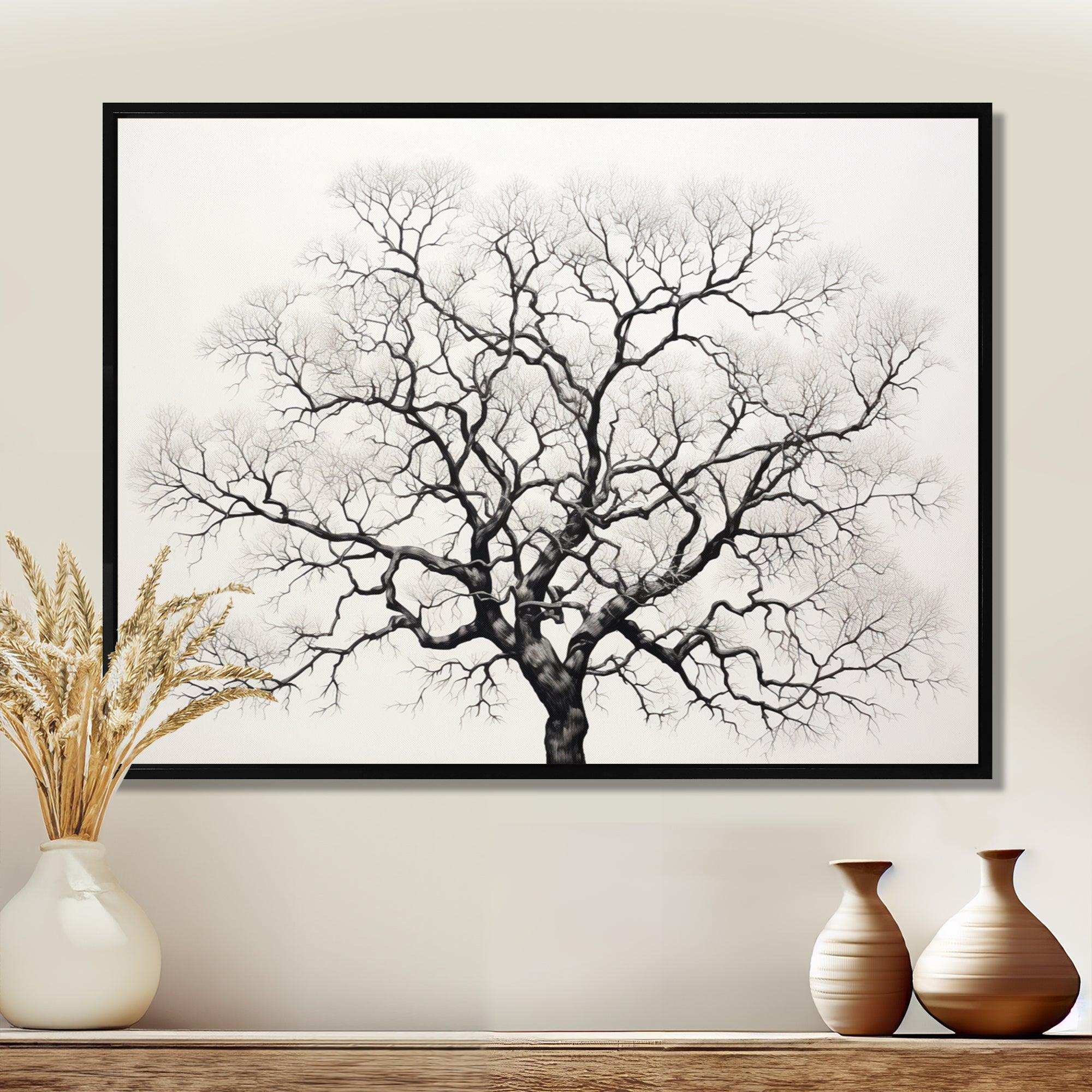 Minimalism Black And White Trees Oak - Floral Canvas Wall Art