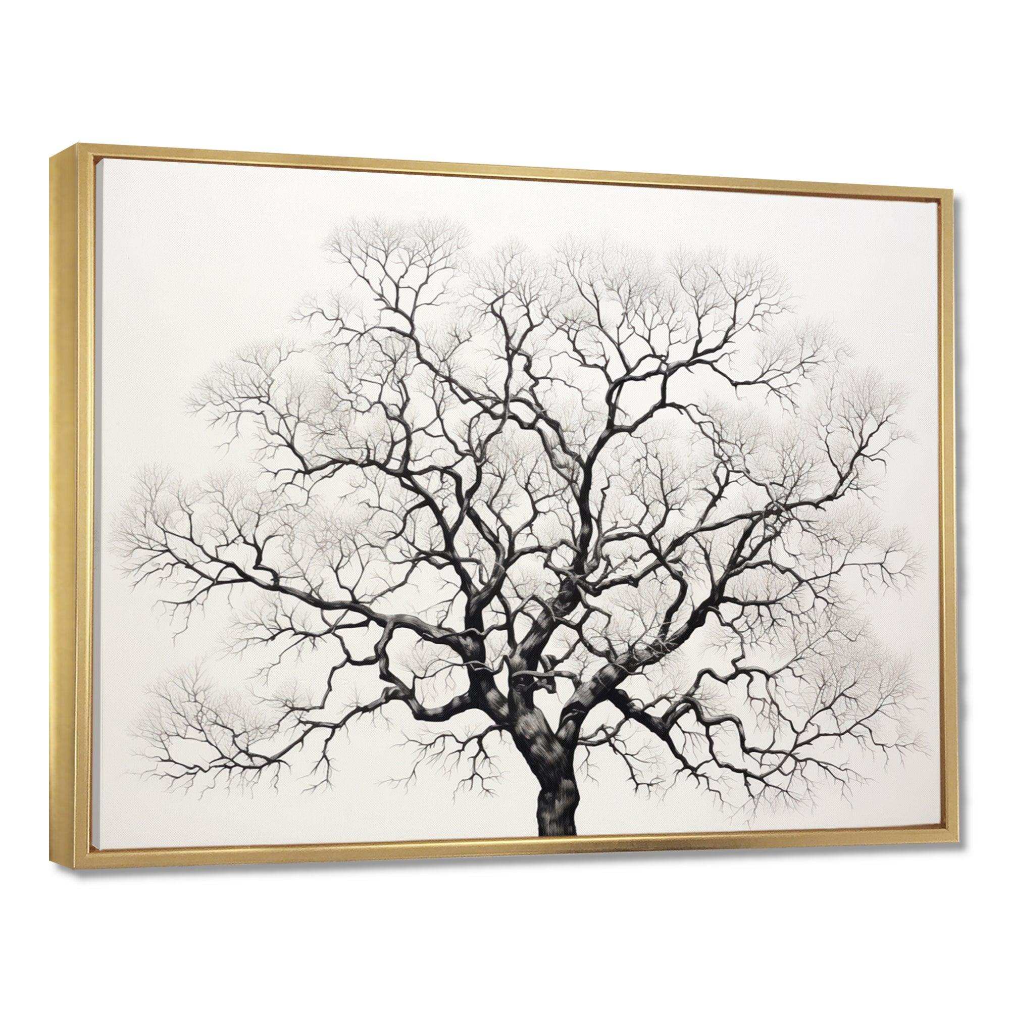 Minimalism Black And White Trees Oak - Floral Canvas Wall Art