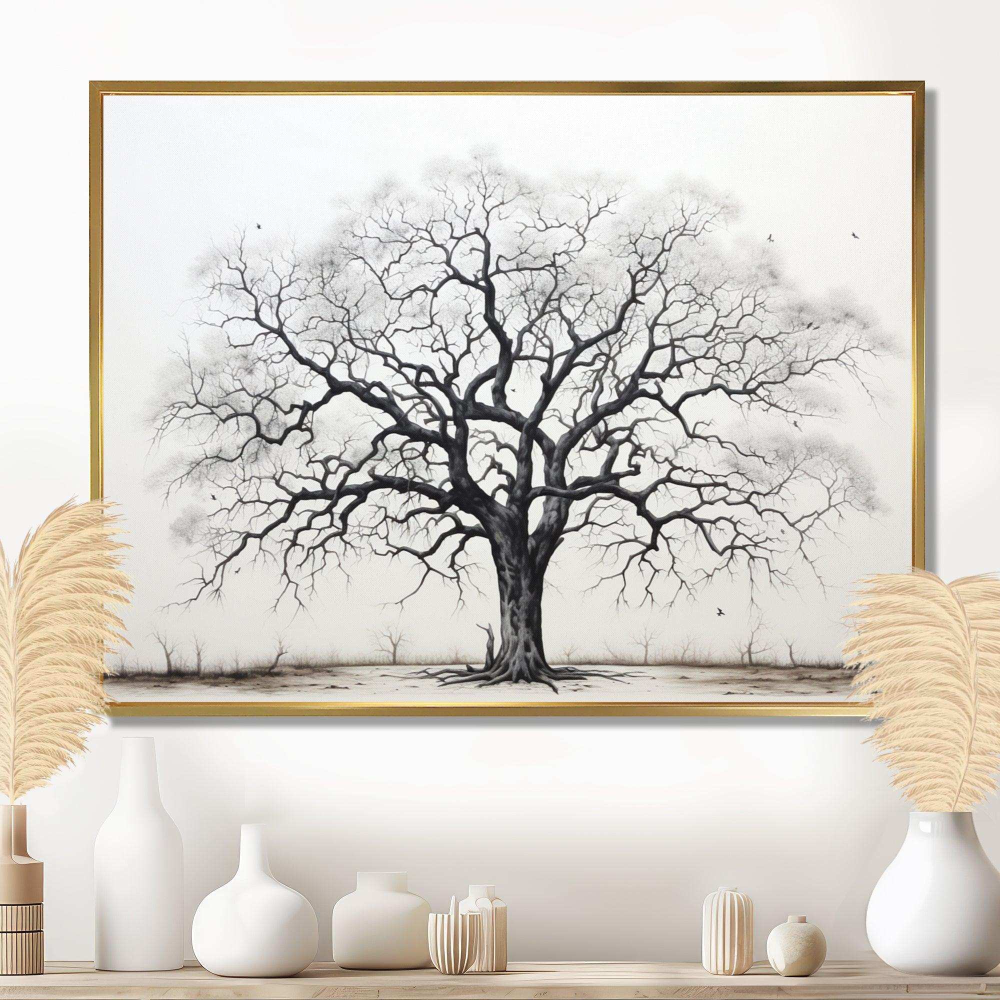 Minimalism Black And White Trees Oak II - Floral Canvas Wall Art