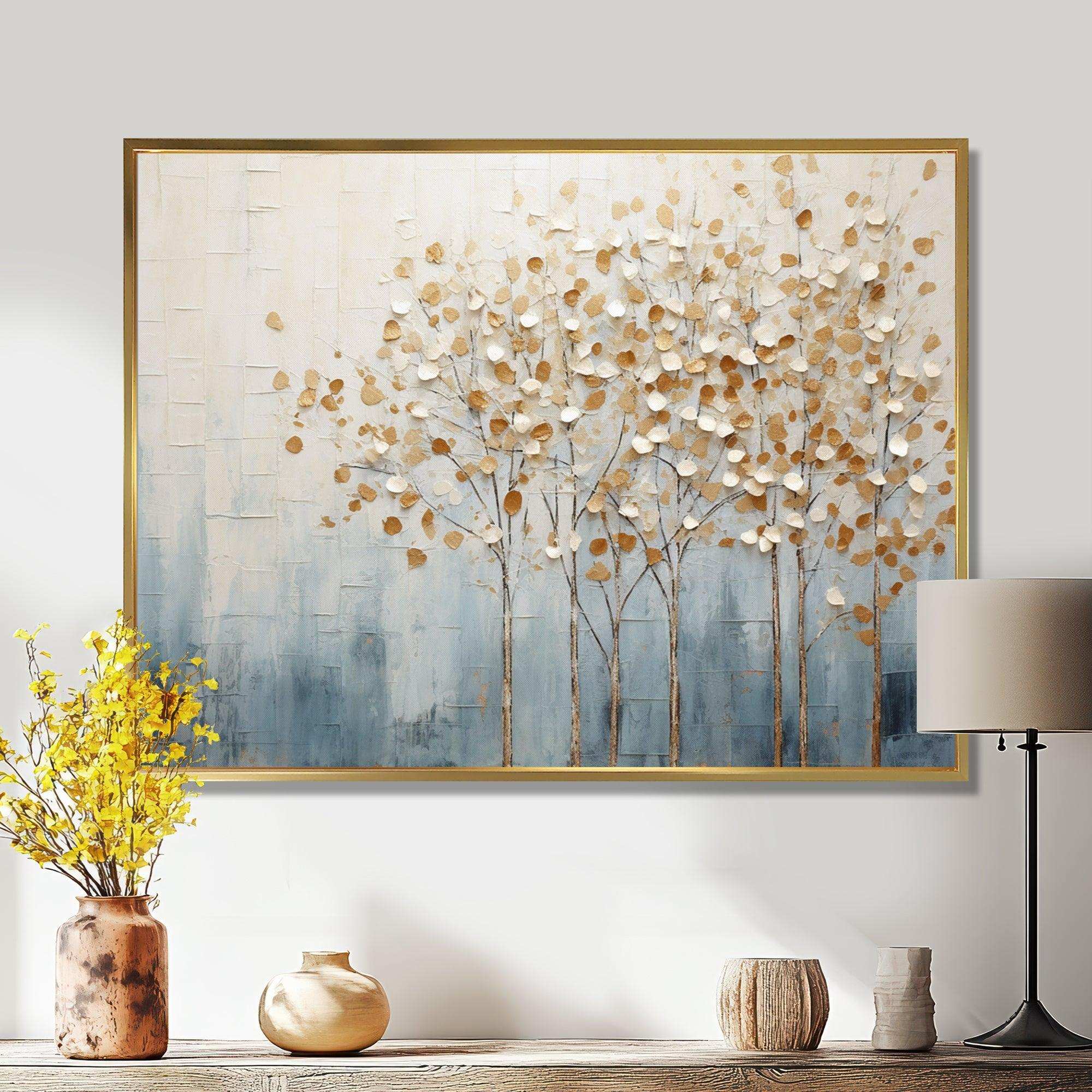 Gold And Blue Trees Harmony V - Landscapes Canvas Wall Art