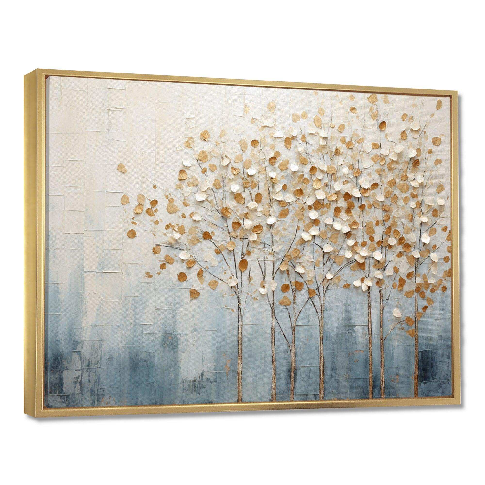 Gold And Blue Trees Harmony V - Landscapes Canvas Wall Art