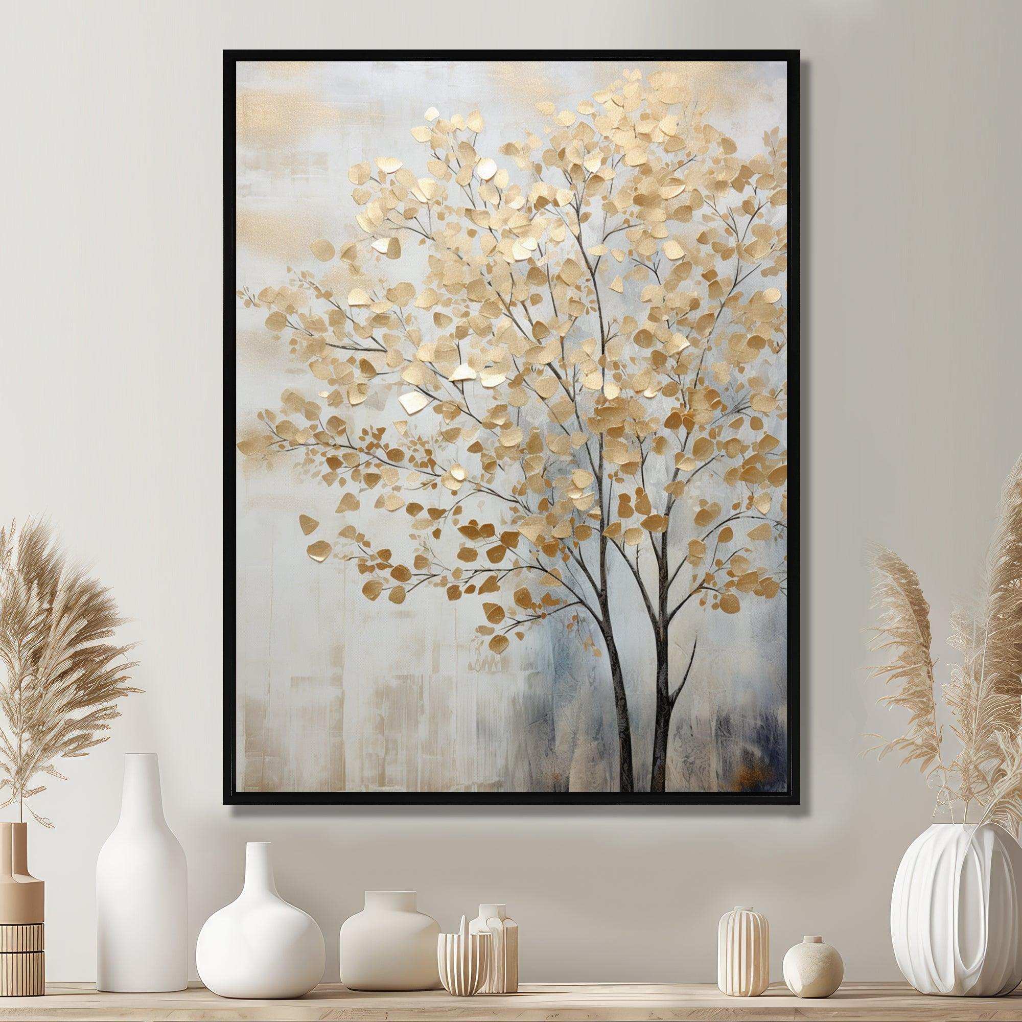 Minimalism Gold And Blue Trees Scene - Landscapes Canvas Wall Art