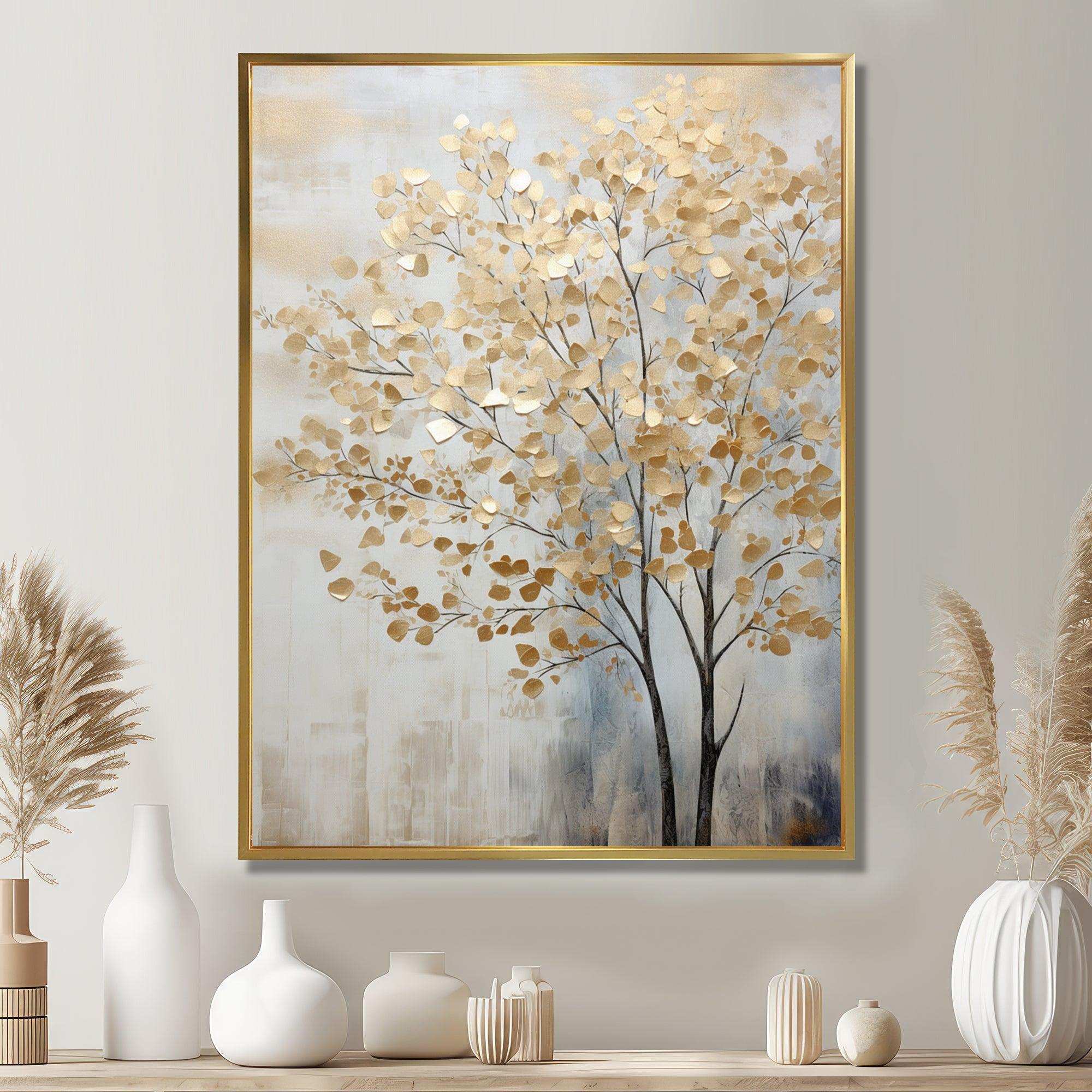 Minimalism Gold And Blue Trees Scene - Landscapes Canvas Wall Art