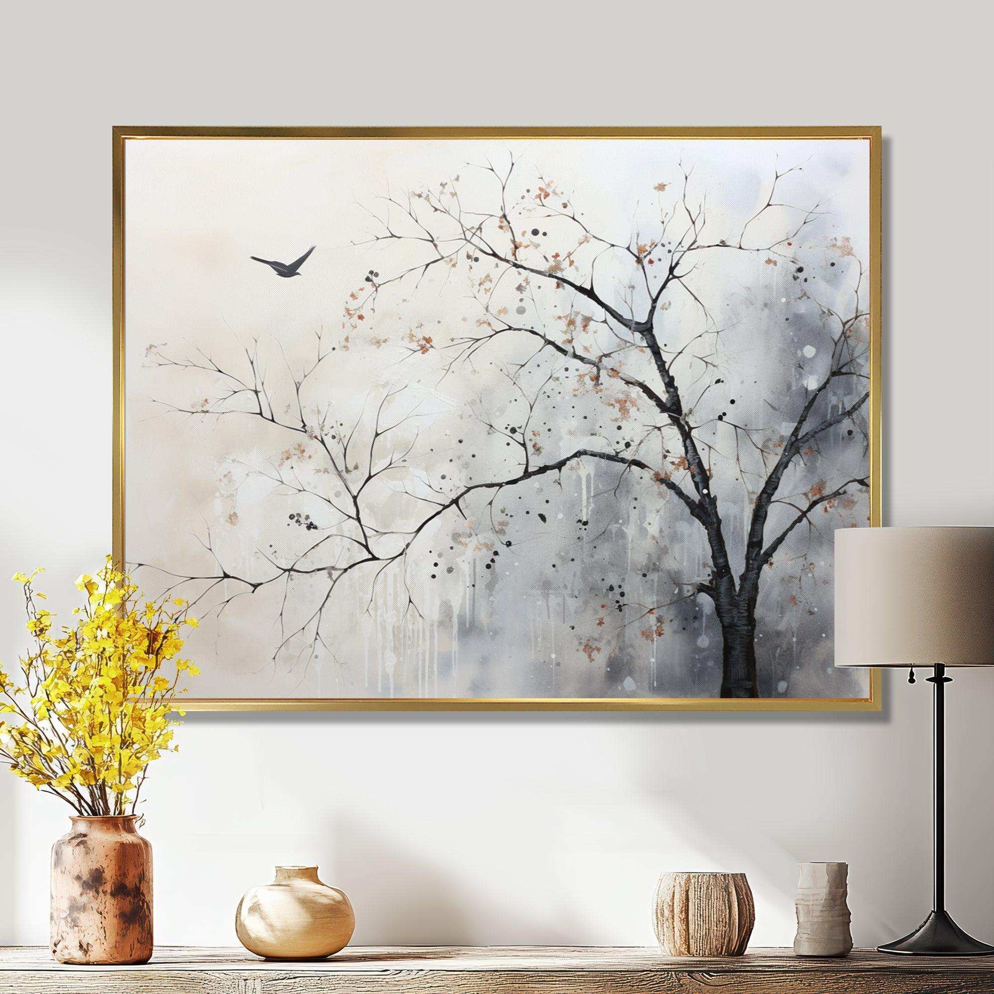 Minimalism Monochrome Birds On Branch I - Landscapes Canvas Wall Art