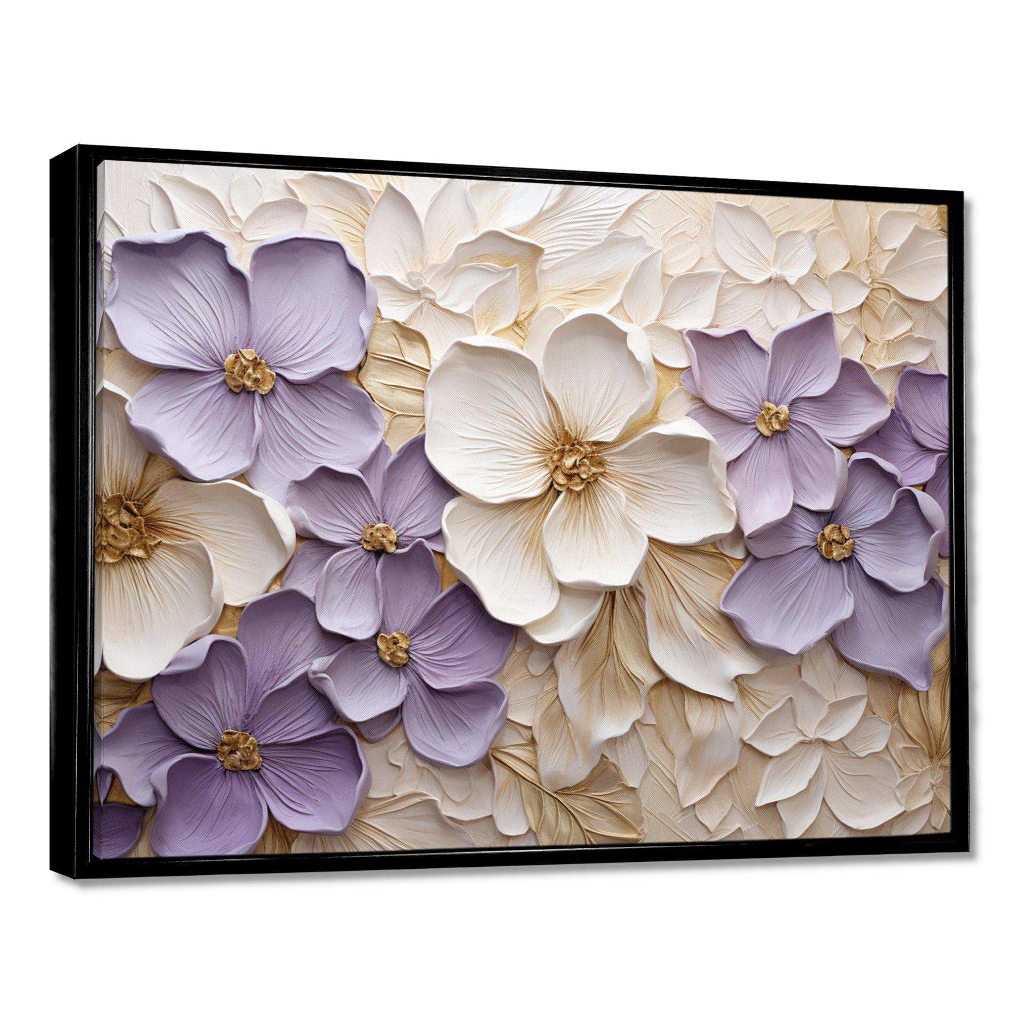 Purple And White Minimalism Violets - Floral Canvas Wall Art