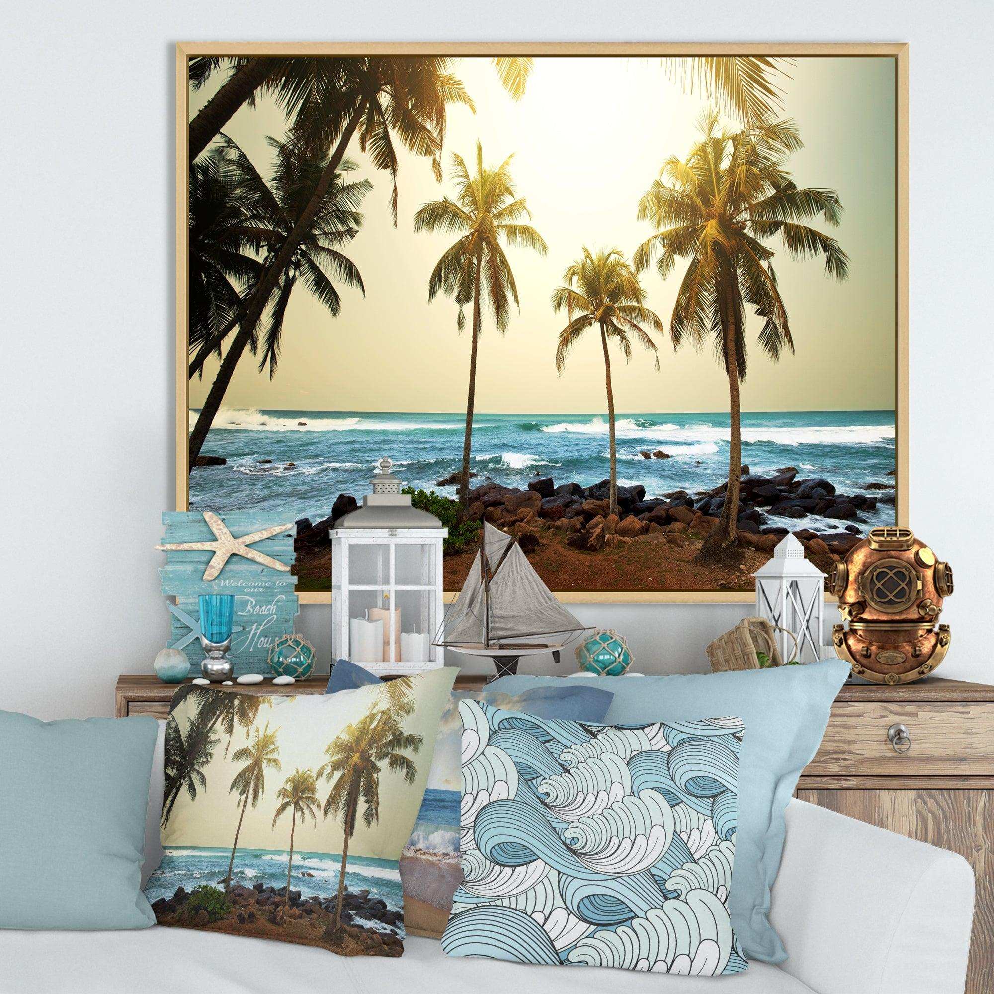 Rocky Tropical Beach with Palms